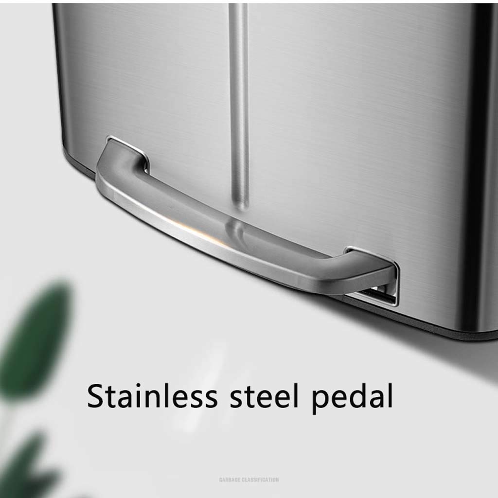 13 Gallon Stainless Steel Trash Can with Lid & Foot Pedal - Dual Compartment Kitchen Waste Bin for Recycling & Garbage - Silver | Perfect for Home, Office & Restaurant Use