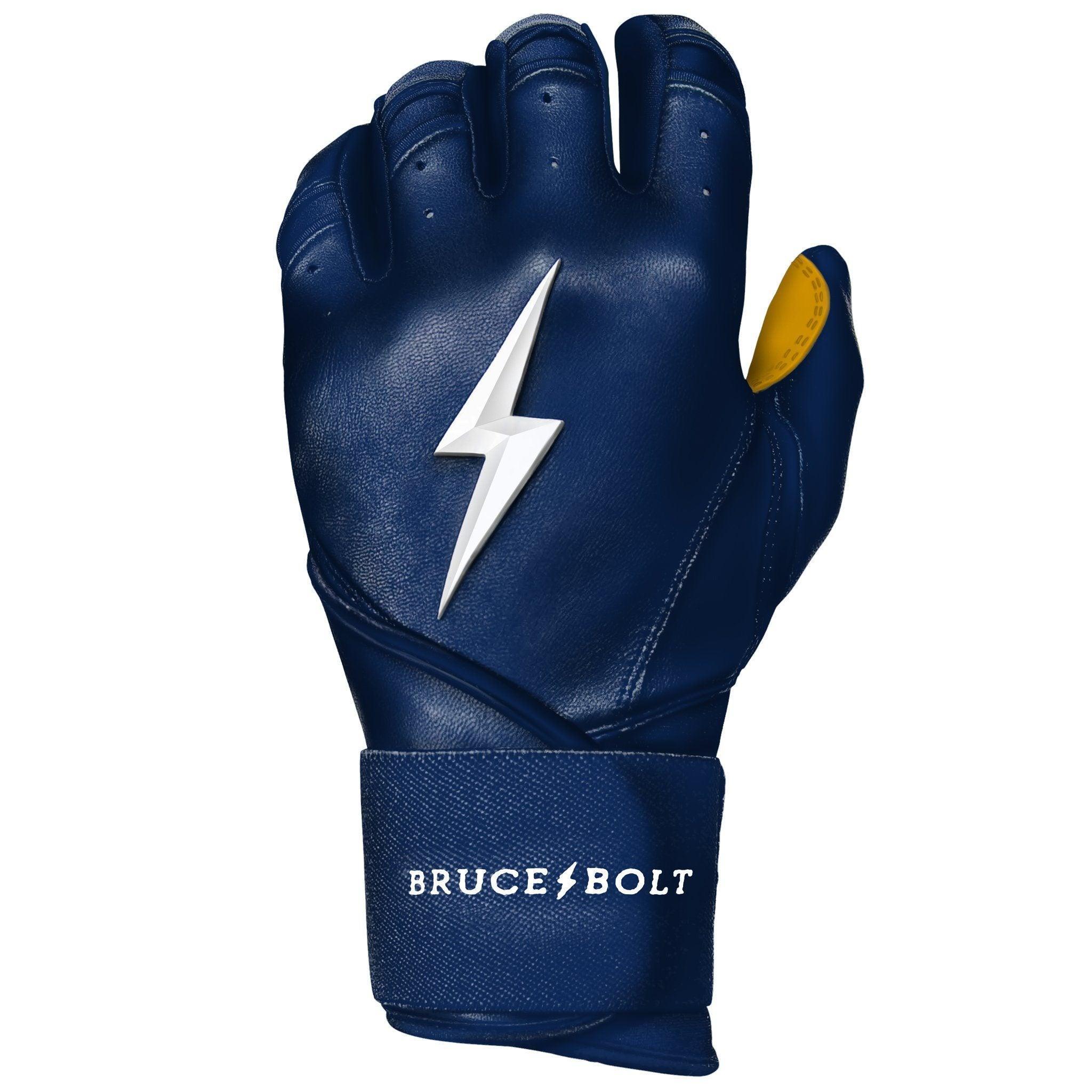 Bruce Bolt PREMIUM PRO Long Cuff Batting Gloves for Baseball & Softball - Navy Blue Performance Gloves for Hitting, Training & Games - Durable & Comfortable Grip for Players & Athletes