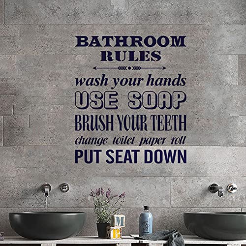 Bathroom Wall Decals Stickers - Vinyl Wallpaper Mural with Bathroom Rules (Wash Your Hands, Put Seat Down) for Bathroom, Washroom & Lavatory - Perfect for Home, Office & Public Restroom Decor