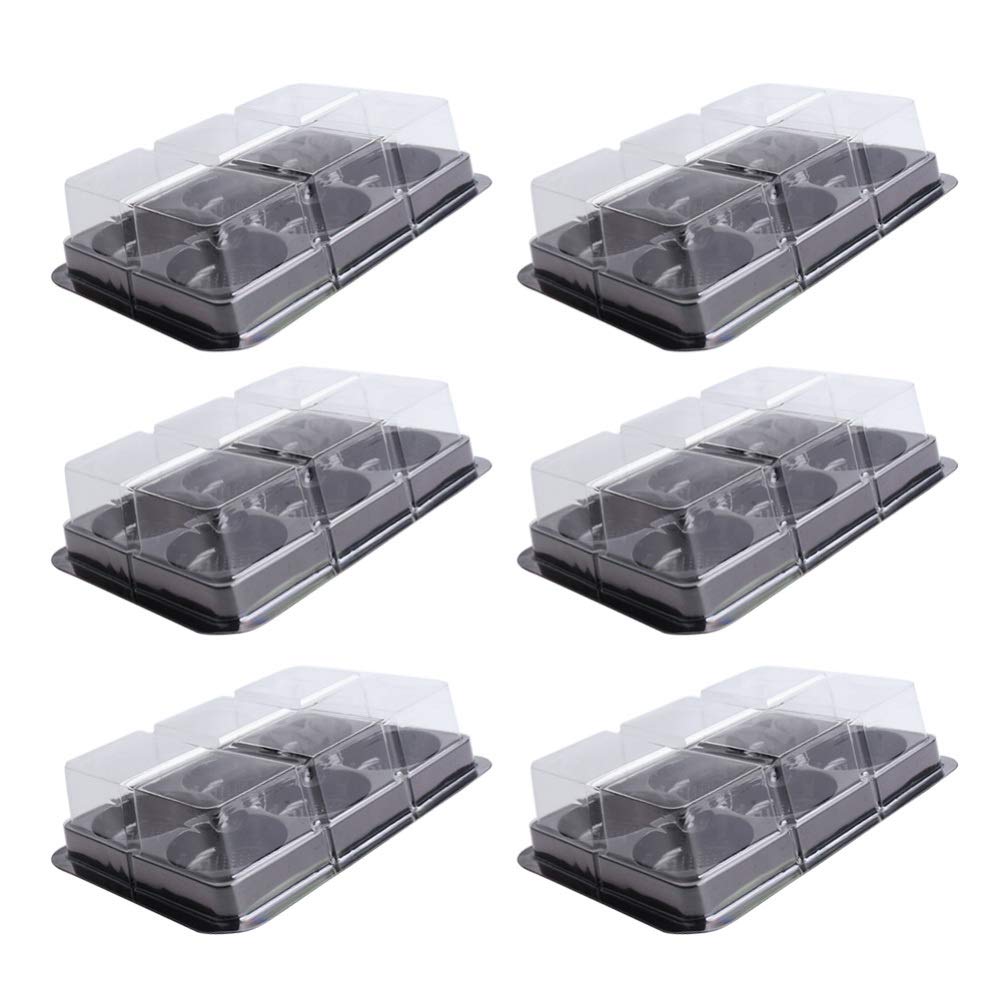 FRCOLOR 50pcs Clear Plastic Mini Cake Box with Lid - 6 Cavity Cookie Muffin Mooncake Tray - Food Packaging Containers for Mochi, Desserts, Wedding & Birthday Party - Perfect for Bakery, Catering and Gift Packaging