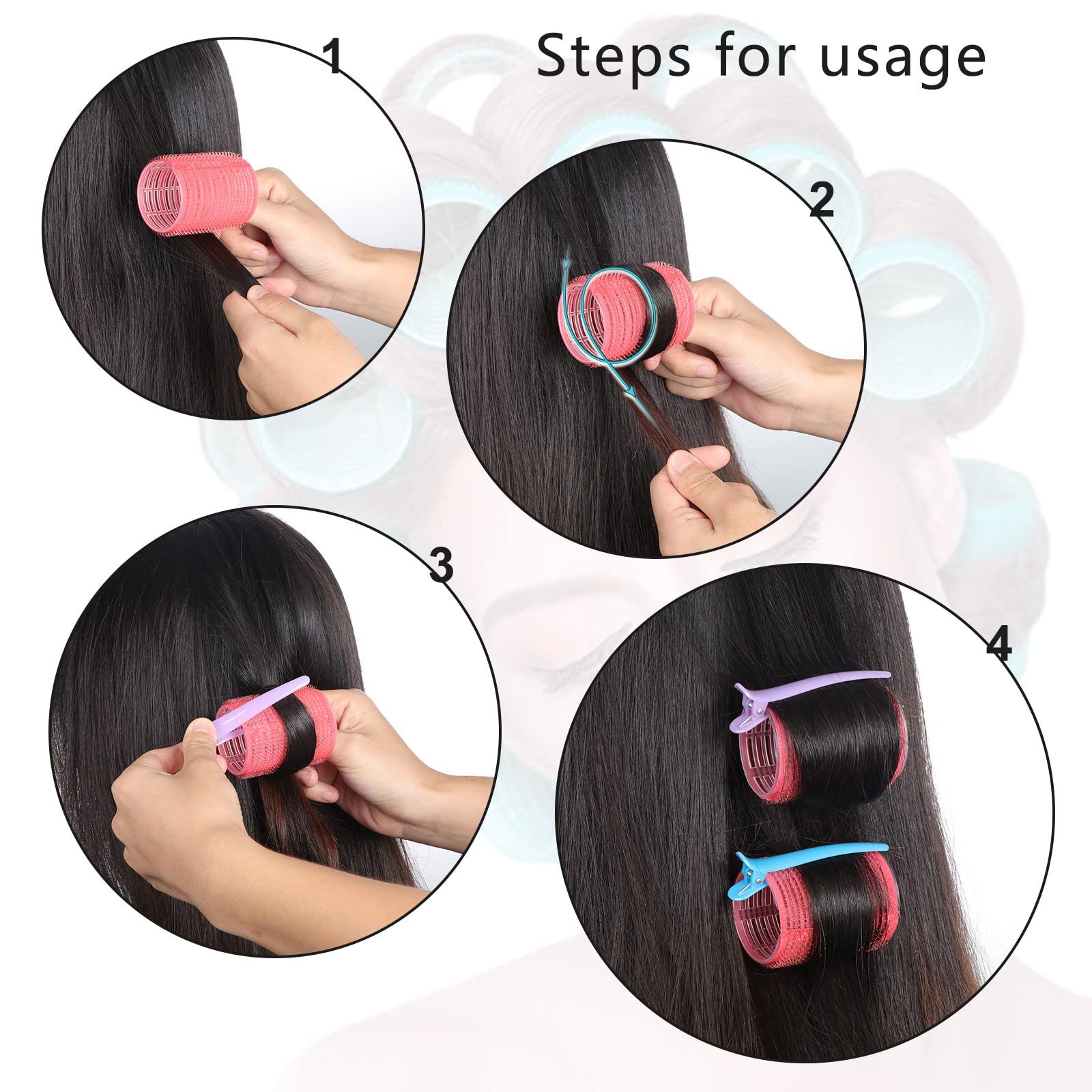 Heatless Hair Roller Set with Self-Grip, Colored Comb & Clips - No Heat Curlers for Long & Short Hair - Perfect for Overnight Styling, Beach Waves & Salon-Quality Volume at Home