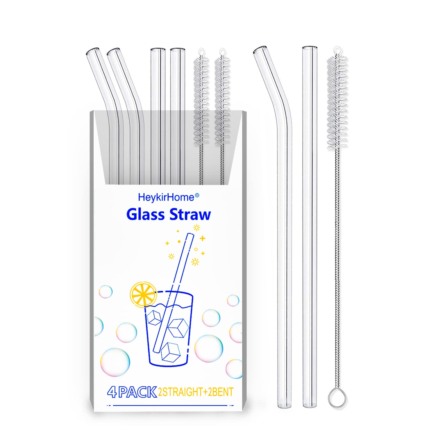 4-Pack Reusable Glass Straws 8.5