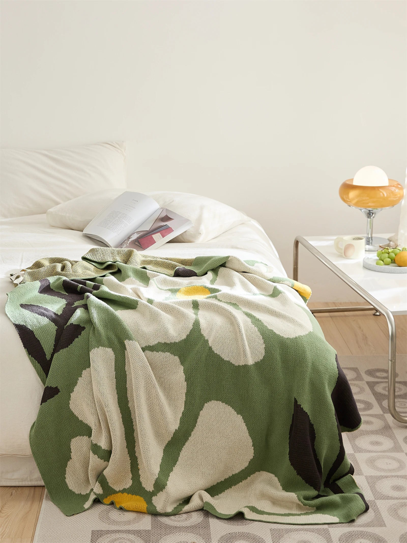 Blossom Meadow Woven Throw Blanket - Soft Cozy Knit Blanket for Couch, Bed & Sofa - Perfect for Home Decor, Gift & Winter Warmth