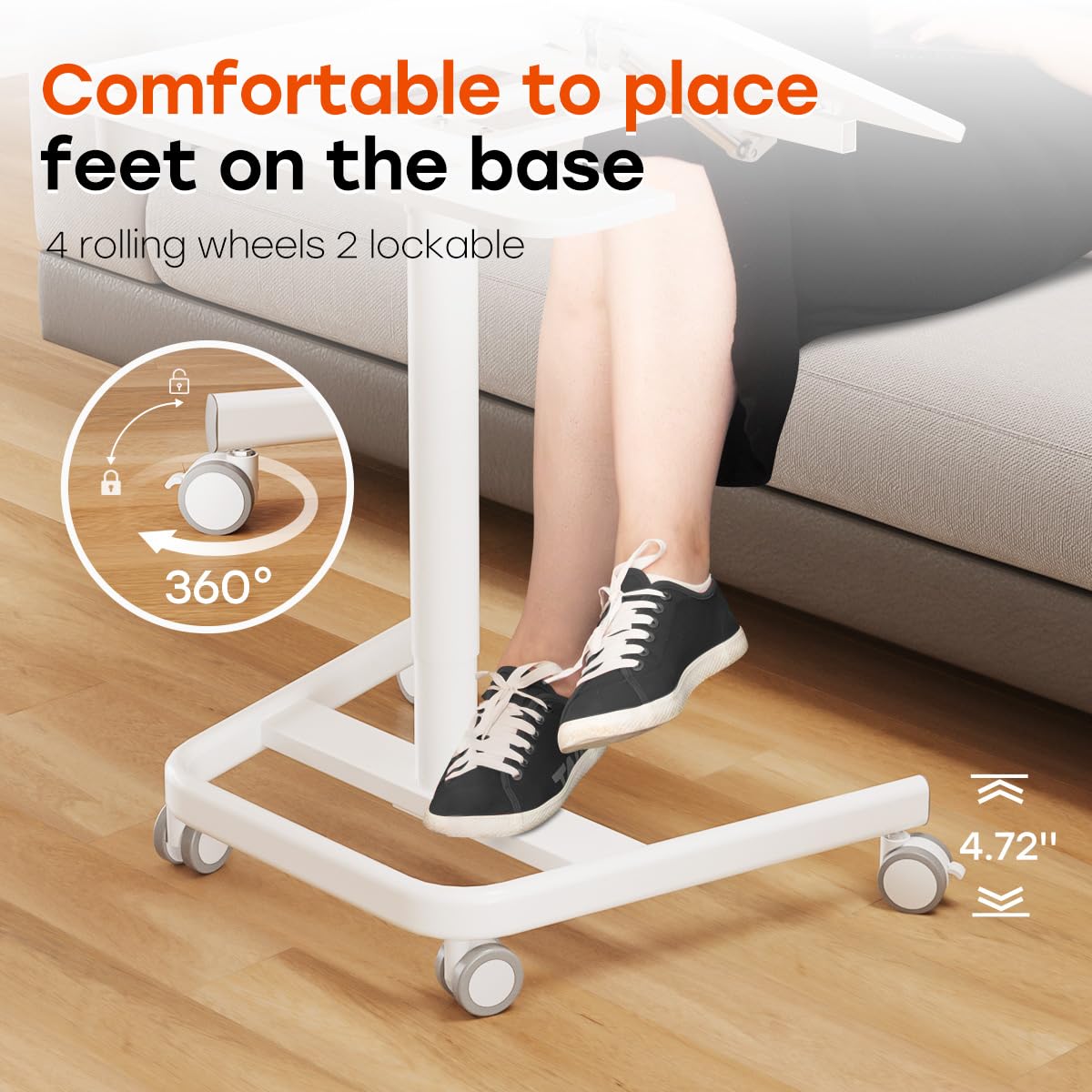 JOY Worker Adjustable Mobile Standing Desk - Portable Sit Stand Workstation with Wheels & Cup Holder - 60° Tiltable Laptop Table for Home Office, Bedroom, Couch & School Use - Holds 22lbs - White