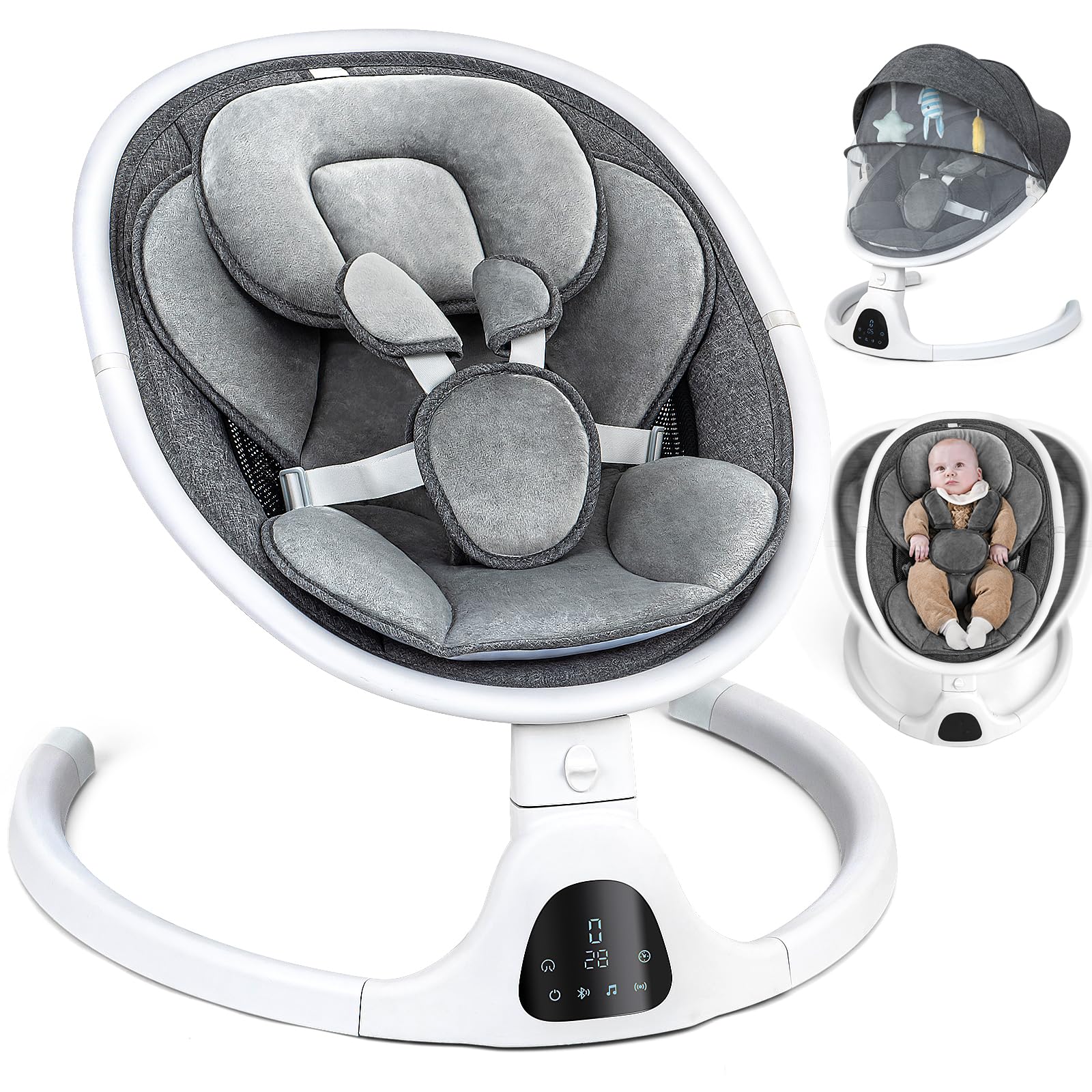 Electric Baby Swing for Infants to Toddlers - 5 Speed Adjustable, Remote Control, Built-in Lullabies & Digital Touch Panel (Elegant Gray) - Perfect for Nursery, Bedtime Soothing & Hands-Free Parenting