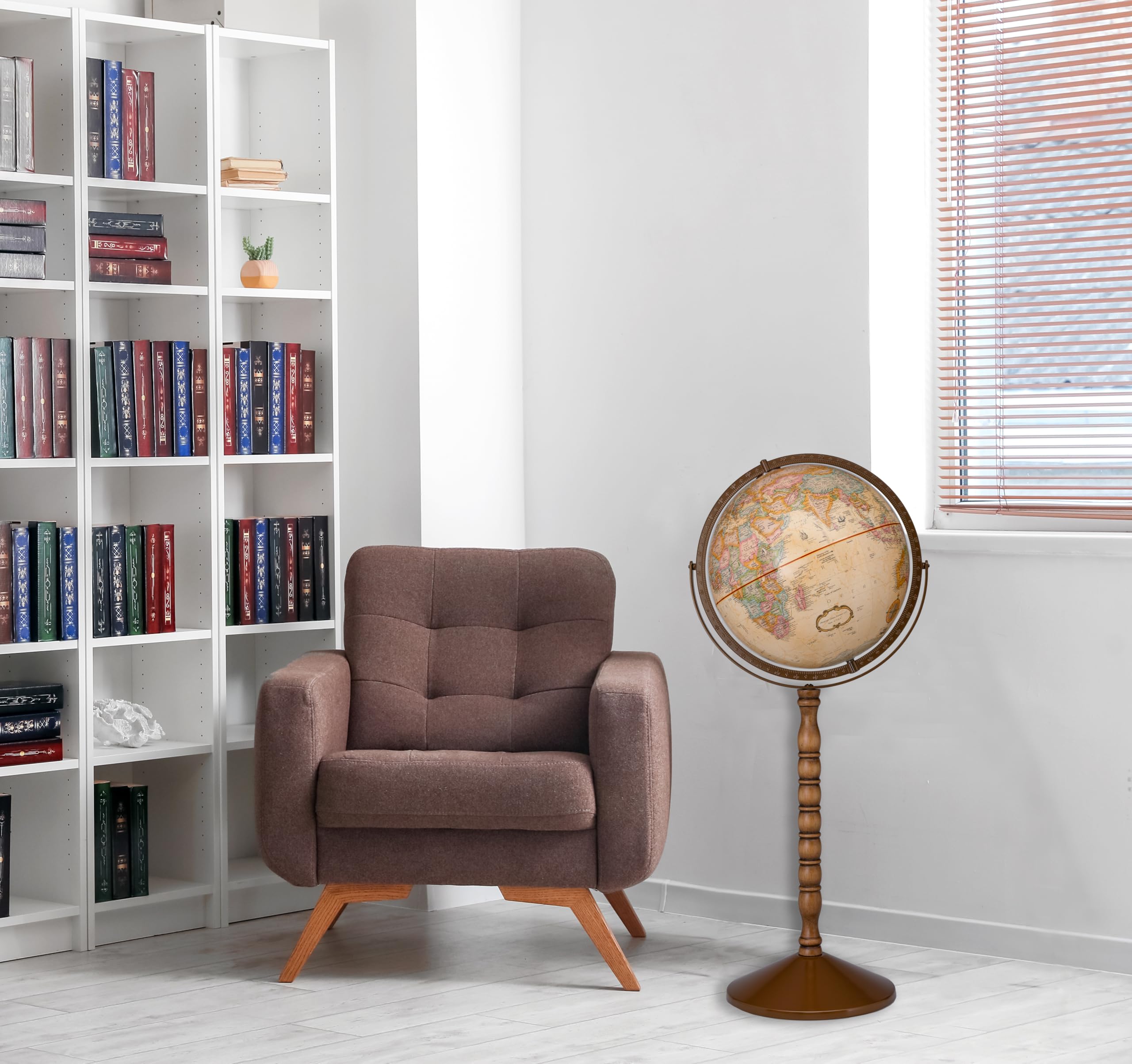 Replogle Treasury 12 Inch Antique Convertible Globe - Floor & Desktop Geographic World Map for Home Office, Classroom Decor & Geography Learning