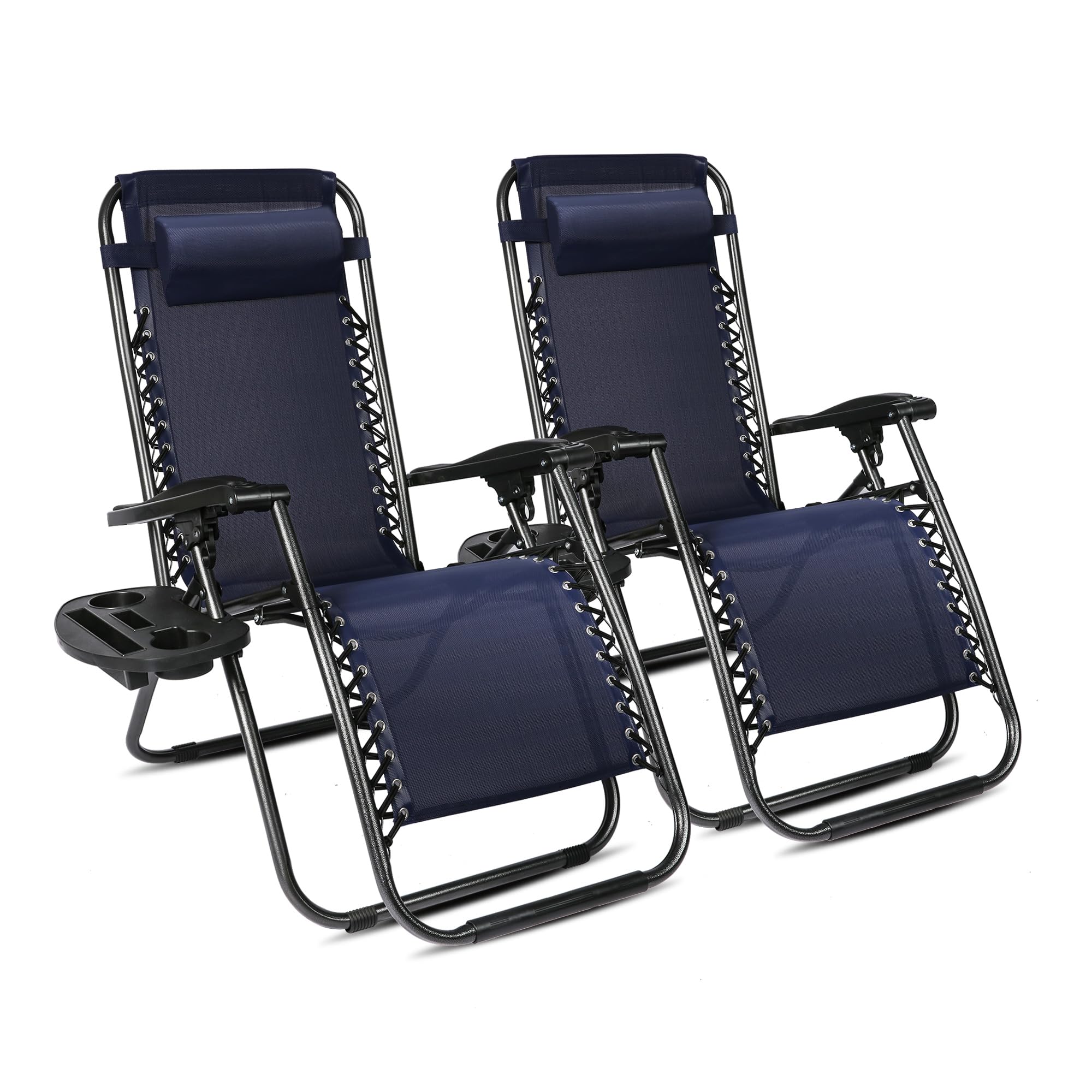 LUCKYERMORE Set of 2 Adjustable Zero Gravity Lounge Chairs - 300lb Capacity Lightweight Folding Outdoor Recliners with Pillow for Patio, Poolside, Beach, Backyard & Garden Relaxation - Blue