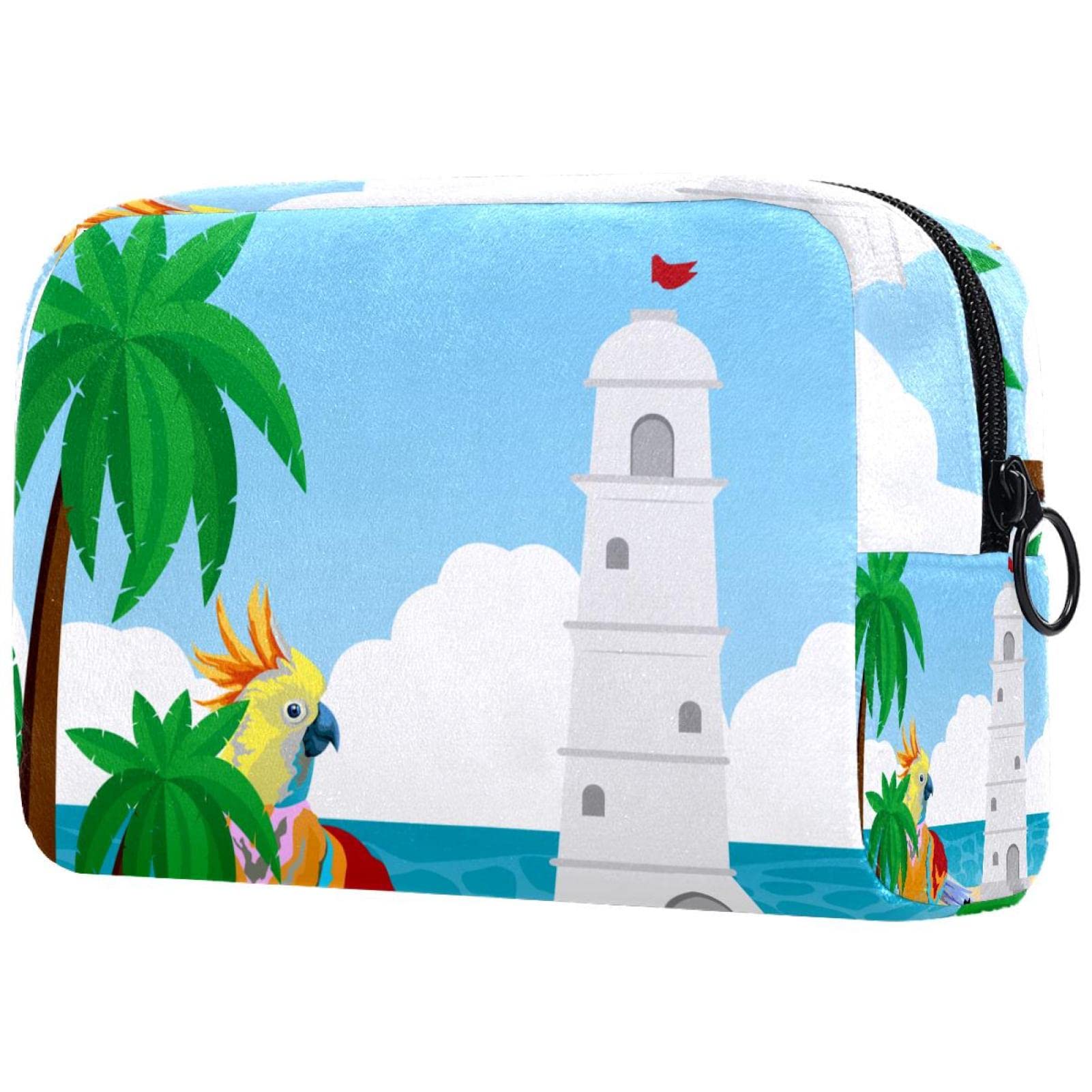Colorful Parrot Lighthouse Printed Small Makeup Bag for Women - Travel Cosmetic Pouch & Organizer - Perfect for Travel, Gym & Daily Essentials Storage
