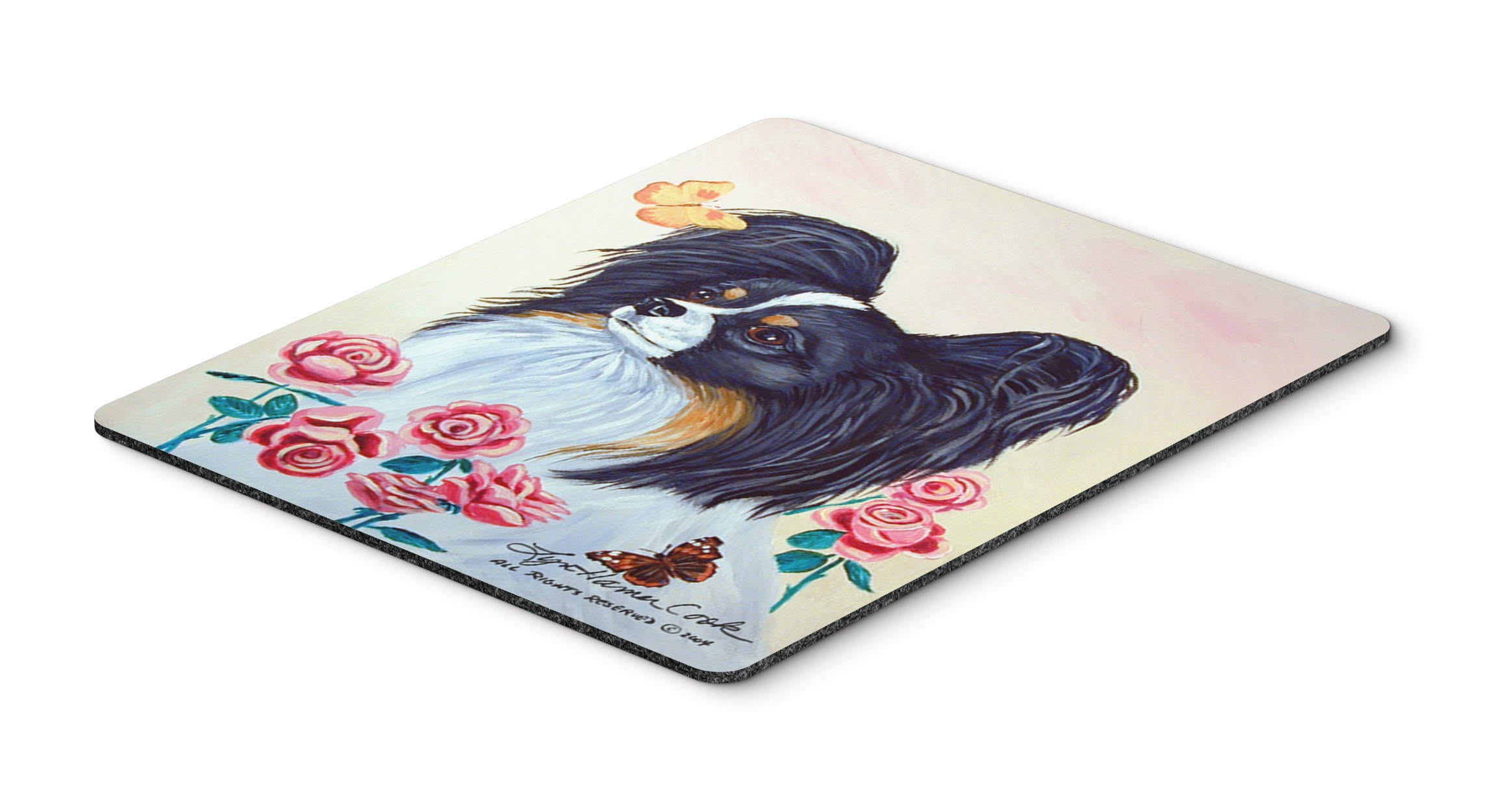 Caroline's Treasures 7236MP Papillon Mouse Pad - Large Washable Non-Slip Desk Mat for Office, Gaming & Home Use | Heat Resistant Hot Pad & Trivet for Computers & Laptops | Perfect Workstation Accessory