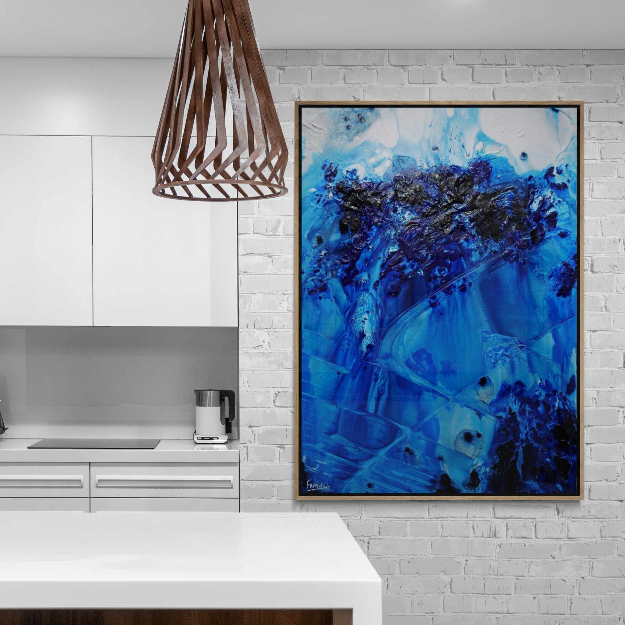 140cm x 100cm Blue White Textured Abstract Canvas Painting - Modern Wall Art for Living Room, Bedroom & Office Decor