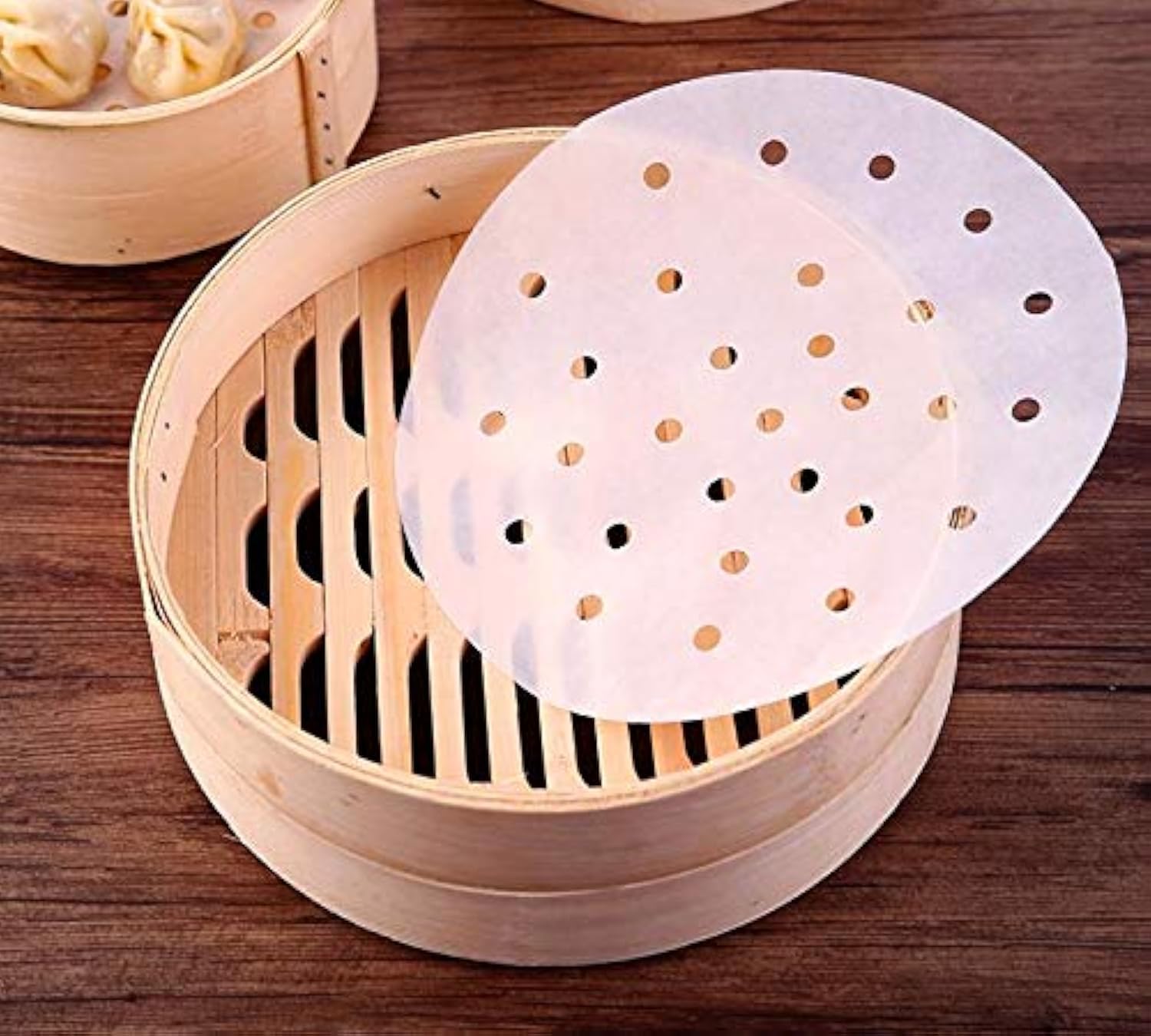 100pcs 10-Inch Air Fryer Liners & Bamboo Steamer Liners - Premium Perforated Parchment Paper, Non-Stick Steaming Mats for Healthy Cooking | Perfect for Air Fryers, Instant Pots & Asian Cuisine