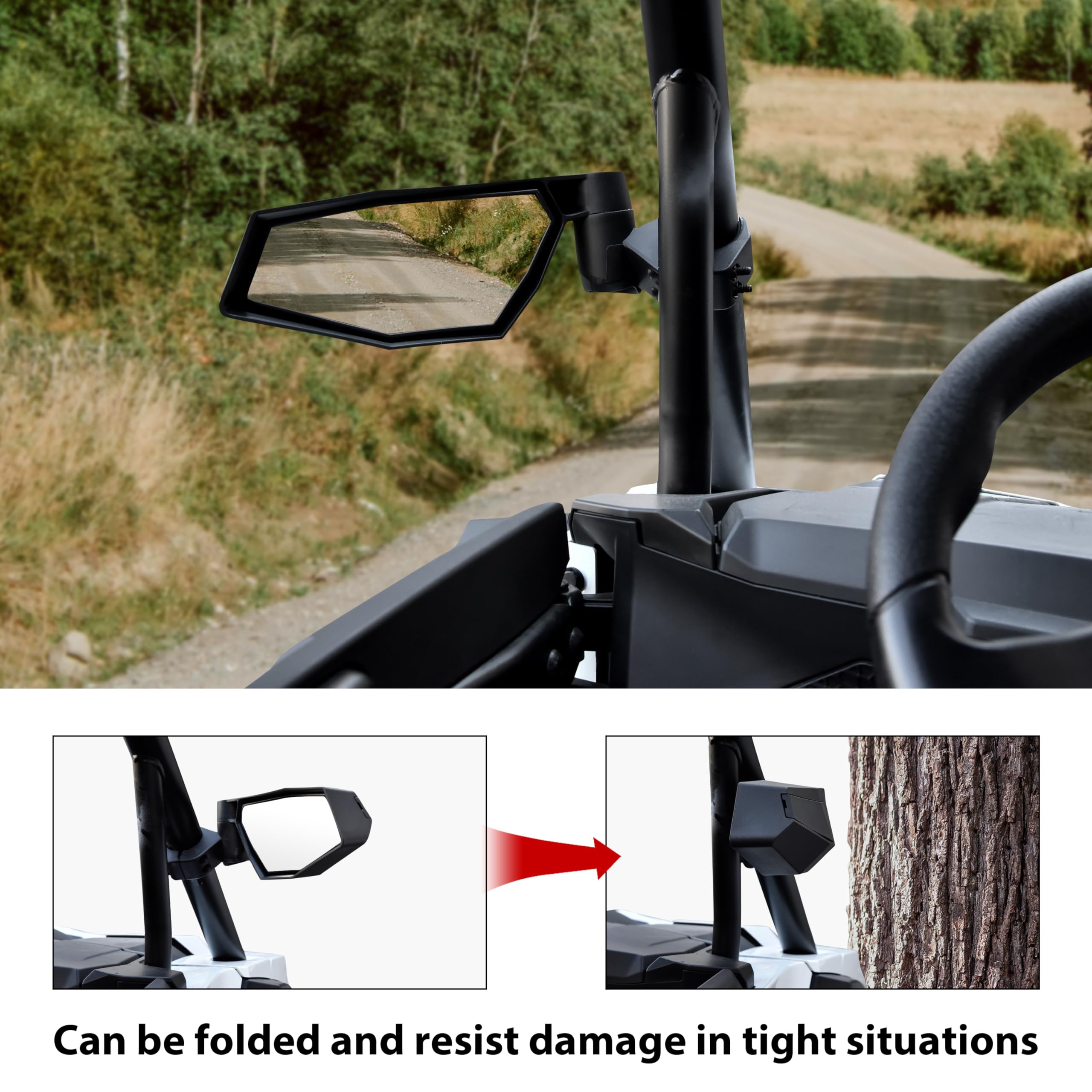 SAUTVS Folding Side Mirrors & Convex Rearview Mirror Kit for Polaris RZR XP 1000 (2024-2025) - Compatible with XP/XP 4 1000 Ultimate/Sport/Premium Models - Off-Road UTV Accessories for Enhanced Visibility & Safety