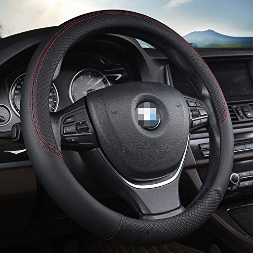 Premium Leather Universal Car Steering Wheel Cover 37-38cm - Anti-Slip Sport Design in Gold & Black | Perfect for Enhanced Grip & Style in Sedans, SUVs & Trucks