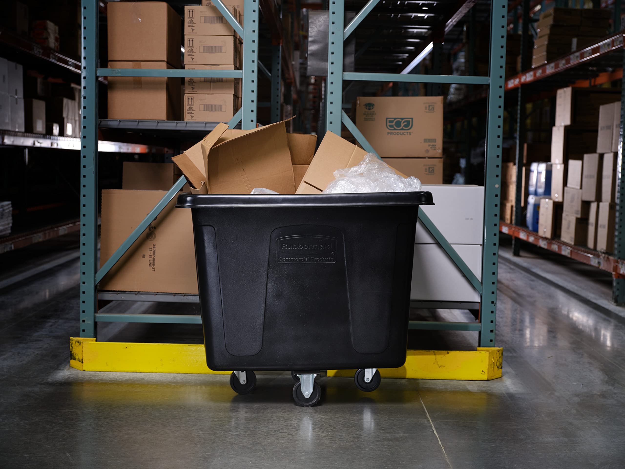 Rubbermaid Commercial Heavy-Duty Cube Basket Truck with Wheels - 500 lbs Capacity, Rectangular Black Utility Cart for Laundry, Waste, Trash & Heavy Materials - Ideal for Warehouses, Restaurants & Industrial Use