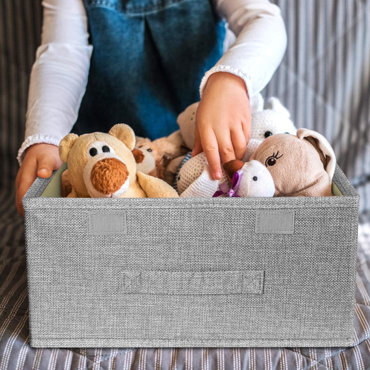 Linen Fabric Storage Bins - Foldable Organizer Box with Double Lids & Handles for Nursery, Home, Bedroom & Wardrobe | Perfect for Toys, Blankets & Clothes Storage