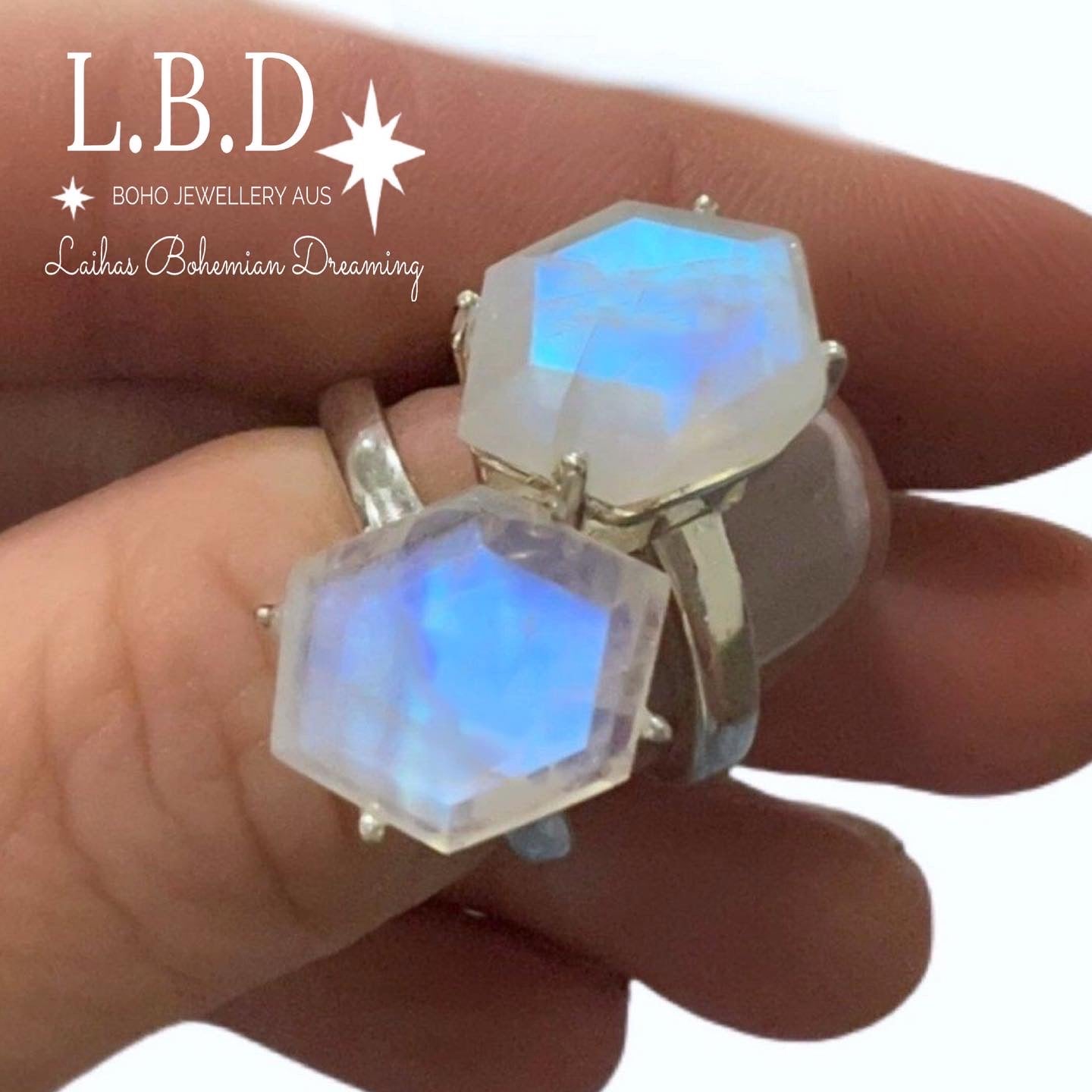 Hexagon Crystal Moonstone Ring for Women - Elegant Healing Jewelry for Meditation, Yoga & Spiritual Balance