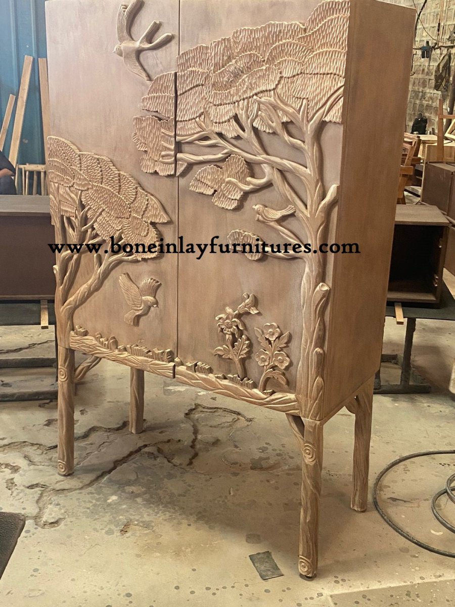 Hand Carved Solid Wood TV Stand - Rustic Natural Wood Entertainment Center for Living Room - Perfect for Home Theater & Media Storage