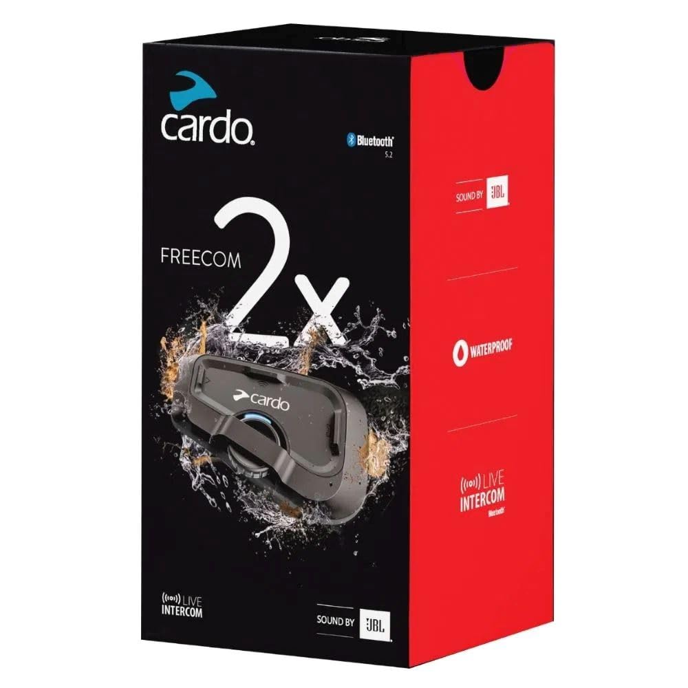 Cardo Systems FREECOM 2X Motorcycle Bluetooth Headset - 2-Way Communication System, Black (Single Pack) - Perfect for Rider-to-Passenger & Group Riding