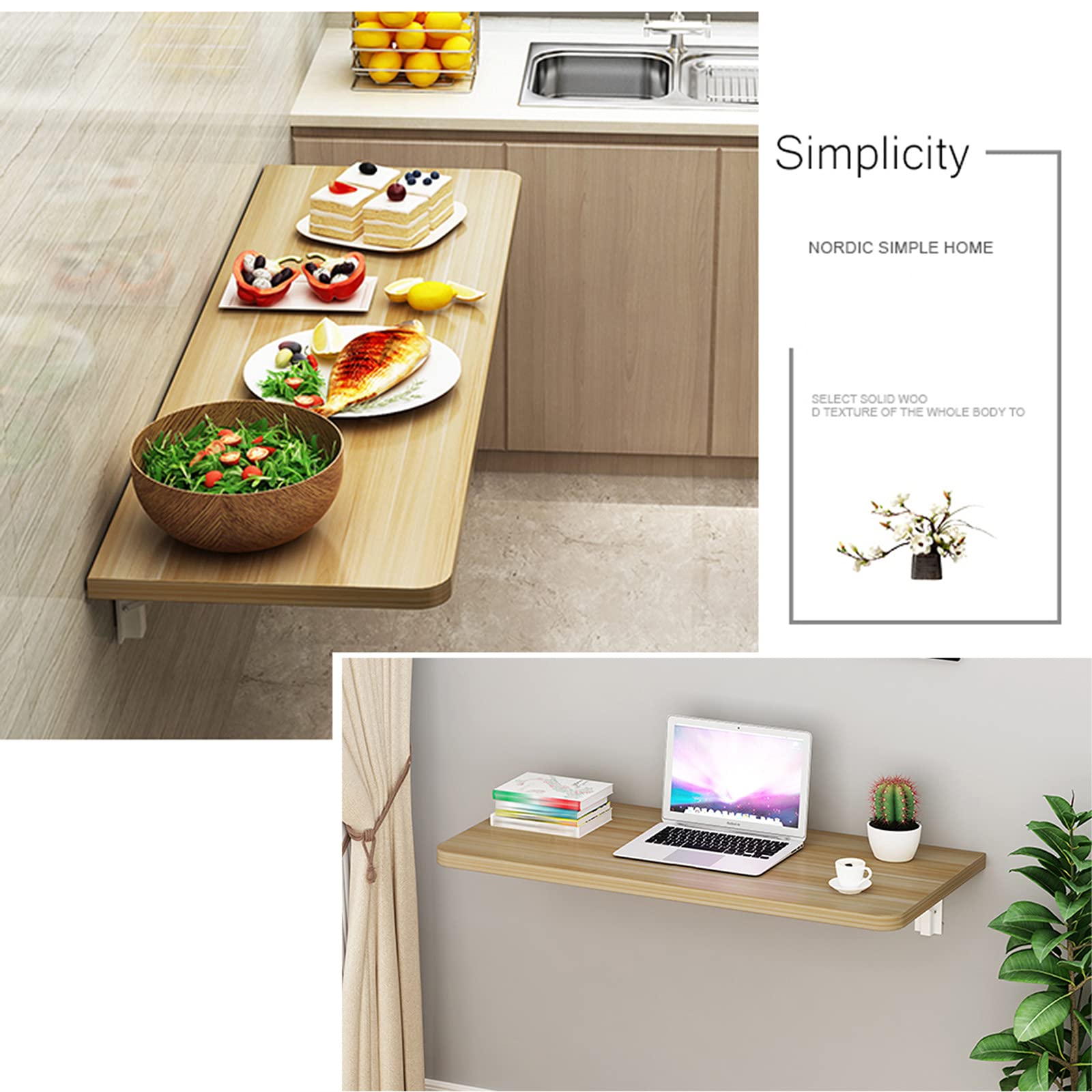 Wall Mounted Folding Workbench - Solid Wood Drop-Leaf Table | Space-Saving Kitchen Desk, Fold Down Dining Table & Heavy Duty Computer Desk for Small Spaces | Perfect for Apartments, Tiny Homes & Garages