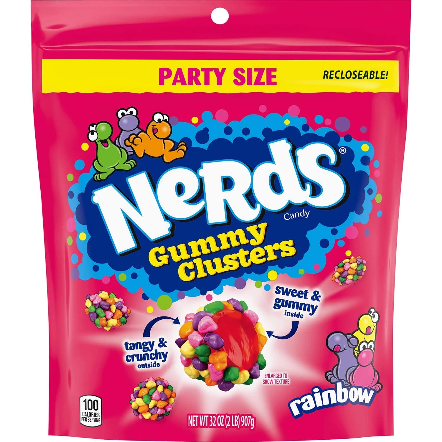 Nerd Gummy Clusters Candy - Rainbow Flavored Bulk 32oz Resealable Bag | Sweet & Tangy Candy for Parties, Movie Nights & Snacking