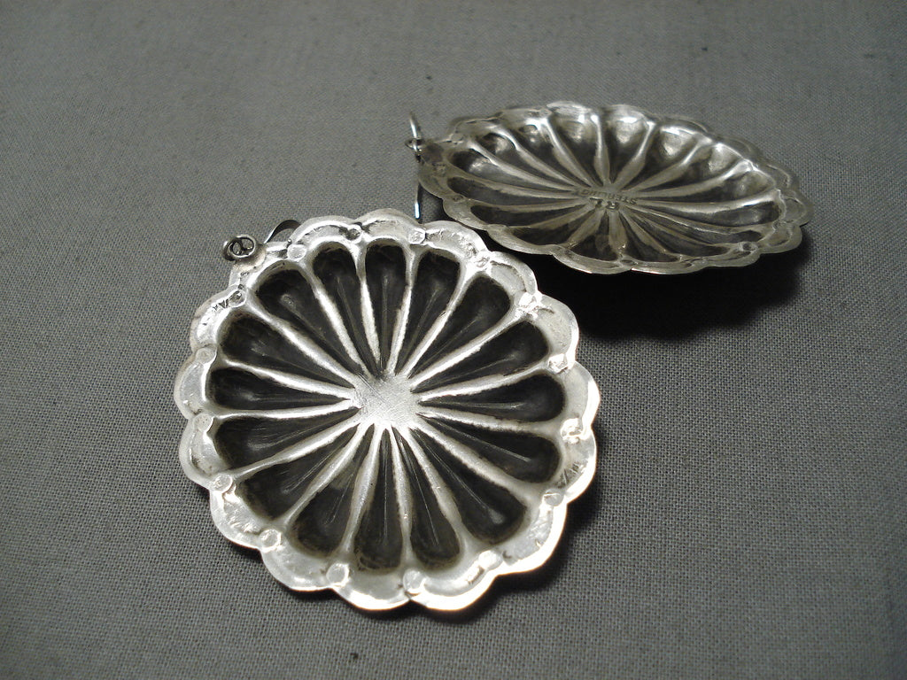 Vintage Native American Navajo Repoussé Sterling Silver Rose Lincoln Earrings – Handmade Tribal Jewelry for Women – Perfect for Boho, Western & Festival Fashion