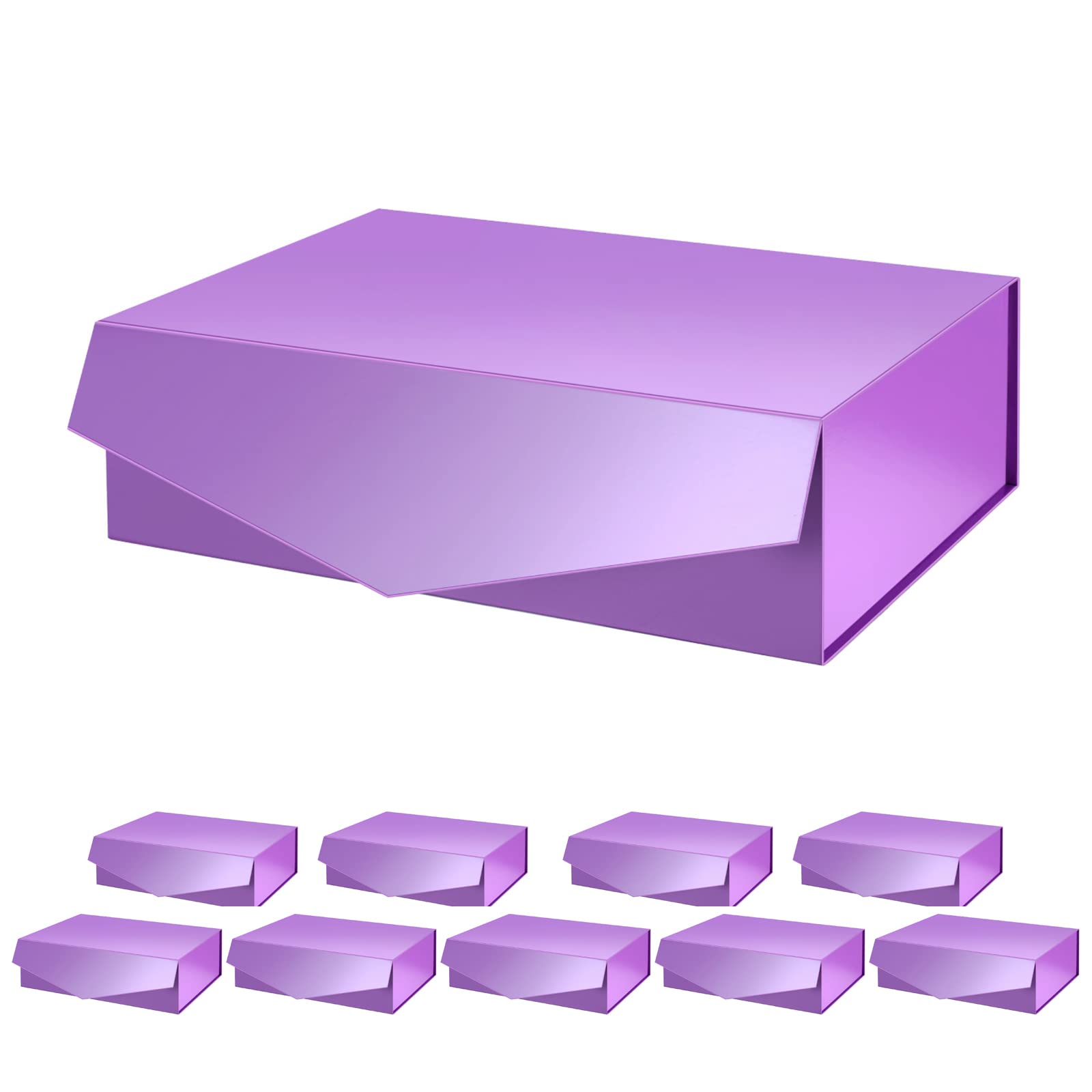 PACKQUEEN 10 Pack 13.5x9x4.1 Inch Large Gift Boxes with Lids | Premium Purple Storage Boxes with Magnetic Closure | Perfect for Gift Wrapping, Jewelry, Cosmetics & Home Organization (Glossy Purple)