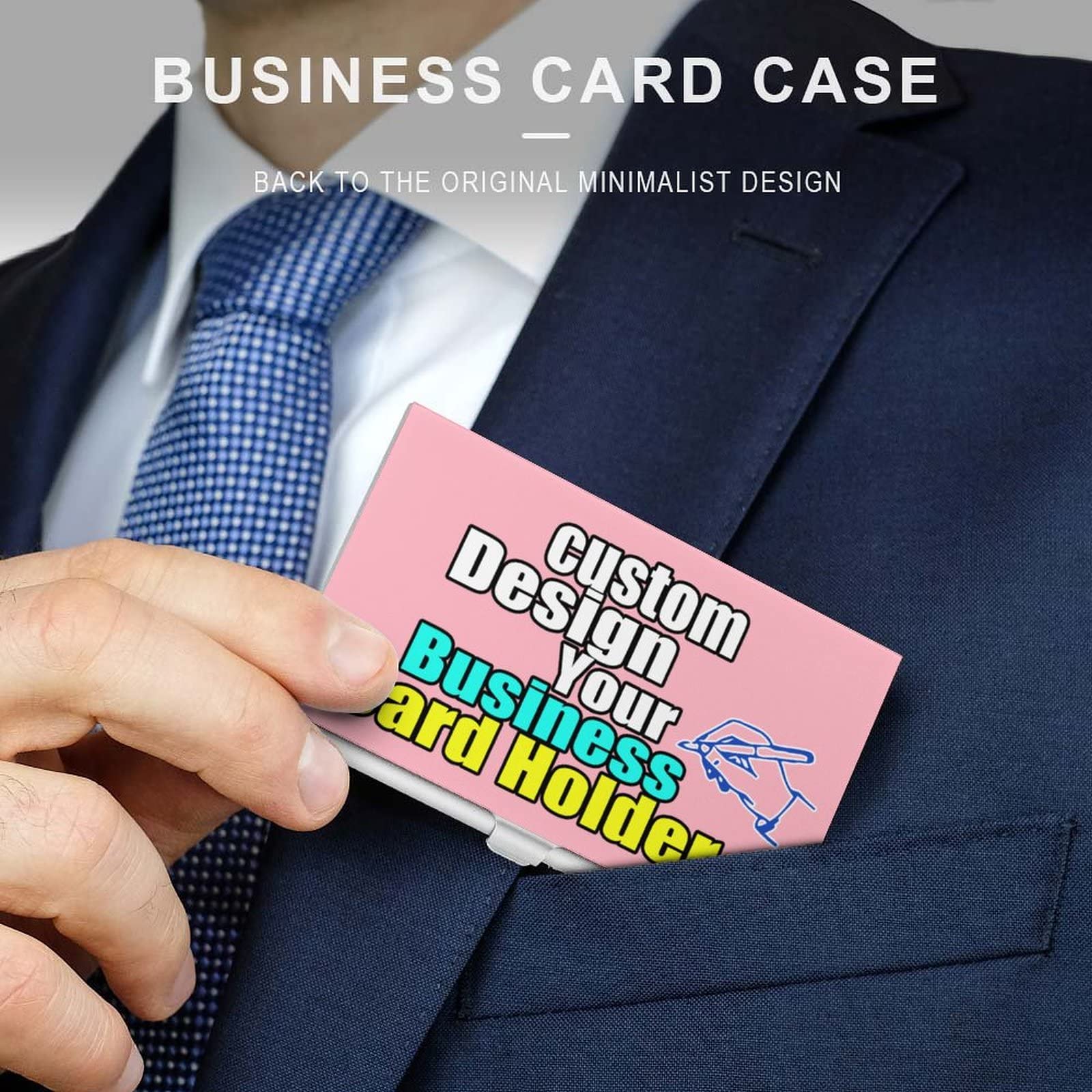 Personalized Business Card Holder with Photo/Logo - Gift for Professionals, Office & Networking - Light Pink 3.7x2.2in