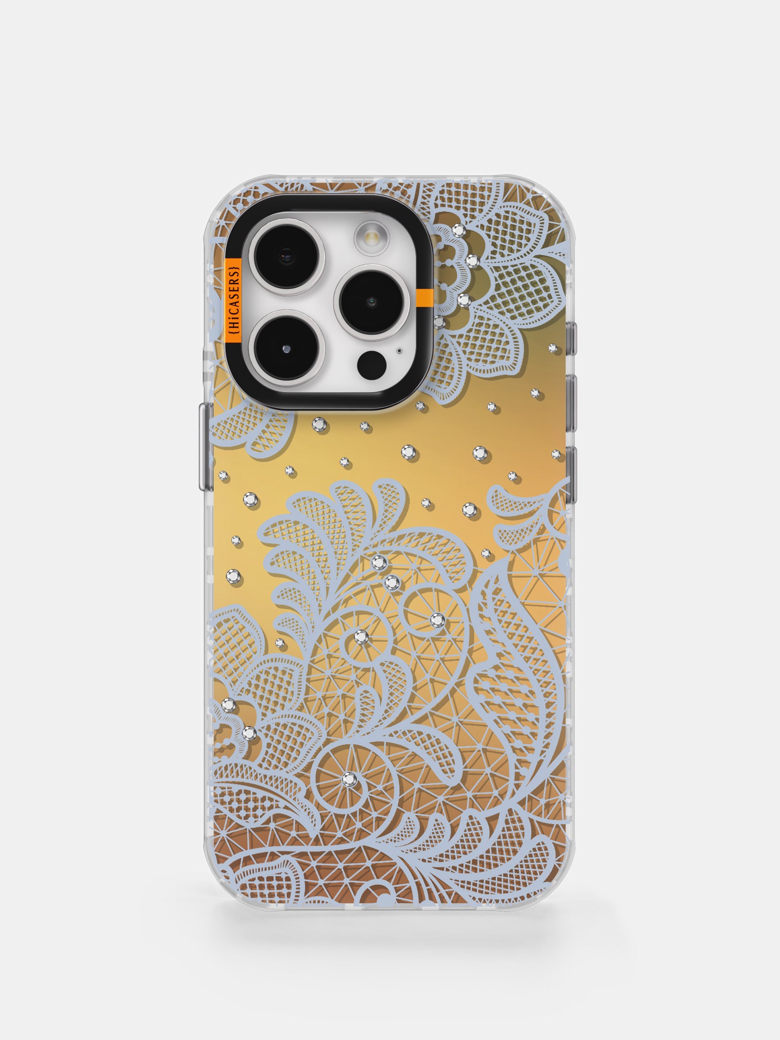 Iridescent Lace Mirror Case - Elegant Brown Phone Cover for Women, Perfect for Parties, Weddings & Special Occasions