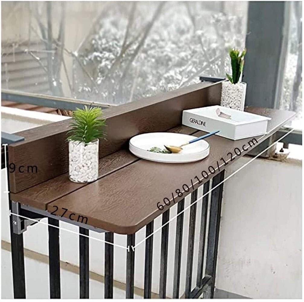 Adjustable Height Wall-Mounted Folding Table for Balcony Railings - Space Saving Floating Shelf & Modern Bar Table for Patio, Garden, Outdoor Dining & Small Space Living