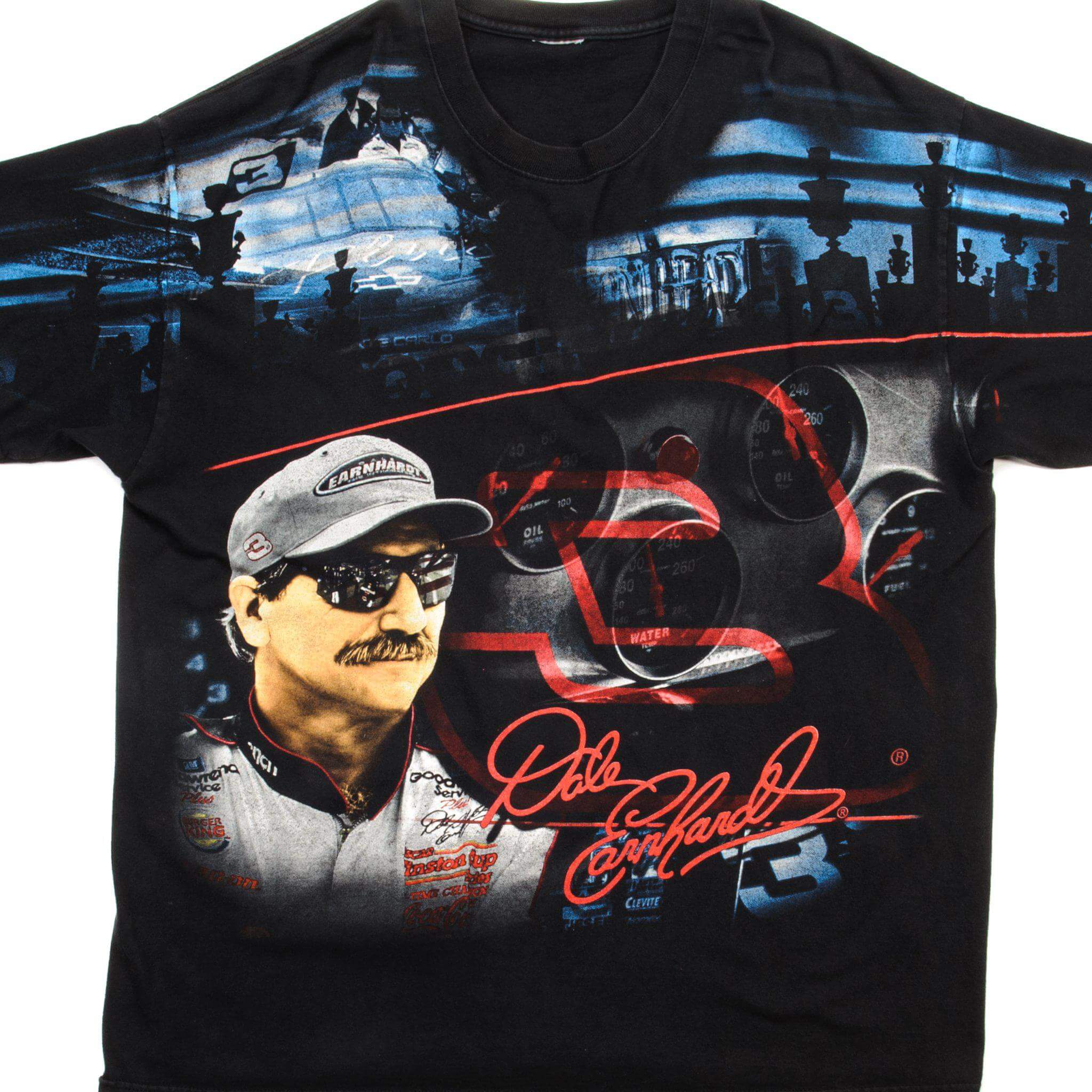 Vintage NASCAR Dale Earnhardt All Over Print T-Shirt - Large Size - Retro Racing Fan Gift for Men & Women - Perfect for Casual Wear, Sports Events & NASCAR Enthusiasts