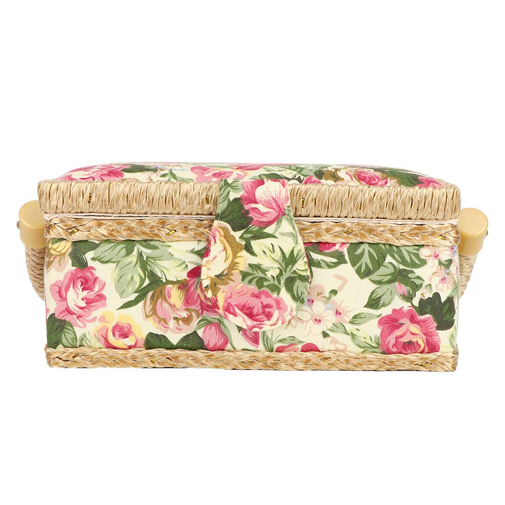 Portable Sewing Basket for Buttons, Scissors & Thread - Household Sewing Kit with Storage Organizer (Pastoral Rose Design) - Perfect for Home, Travel & Craft Projects