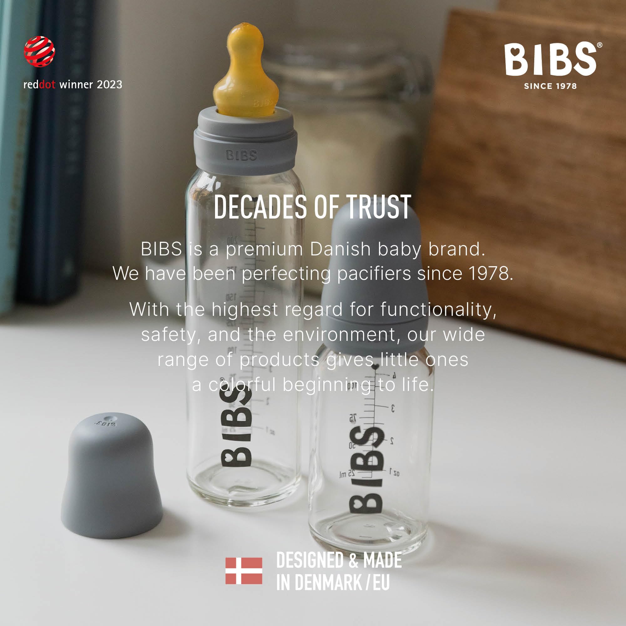 BIBS Baby Glass Bottle Set 110ml - BPA Free Natural Rubber Nipple | Eco-Friendly Baby Feeding Bottles Made in Denmark | Perfect for Newborns, Infants & Toddlers | Ideal for Breastmilk, Formula & Water Feeding at Home or On-the-Go