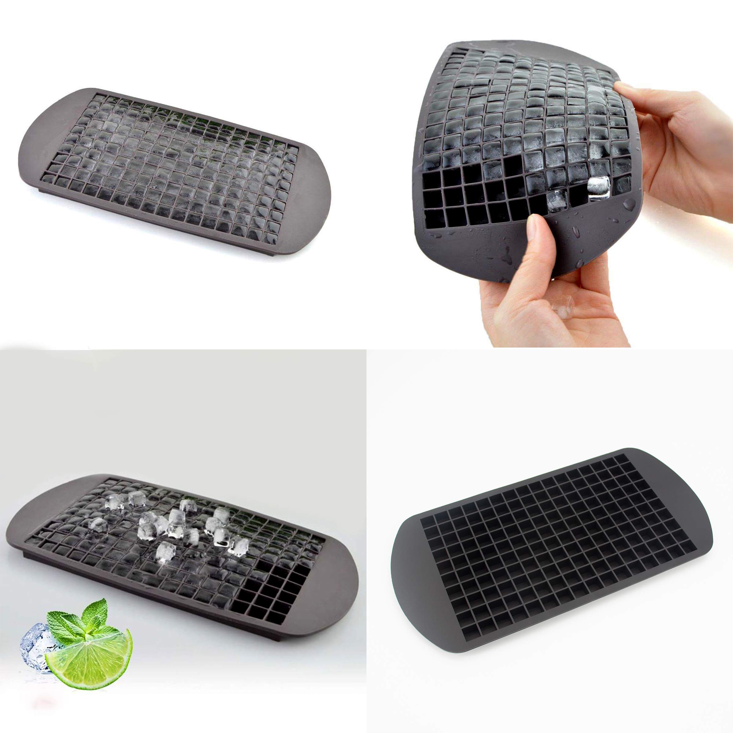 Premium Silicone Ice Cube Tray - 160 Small Square Ice Molds for Whiskey, Cocktails & Baby Food | Reusable, Flexible & Freezer Safe | Perfect for Drinks, Juice, Chocolate & Milk (Black) - Home Bar, Kitchen & Party Essential
