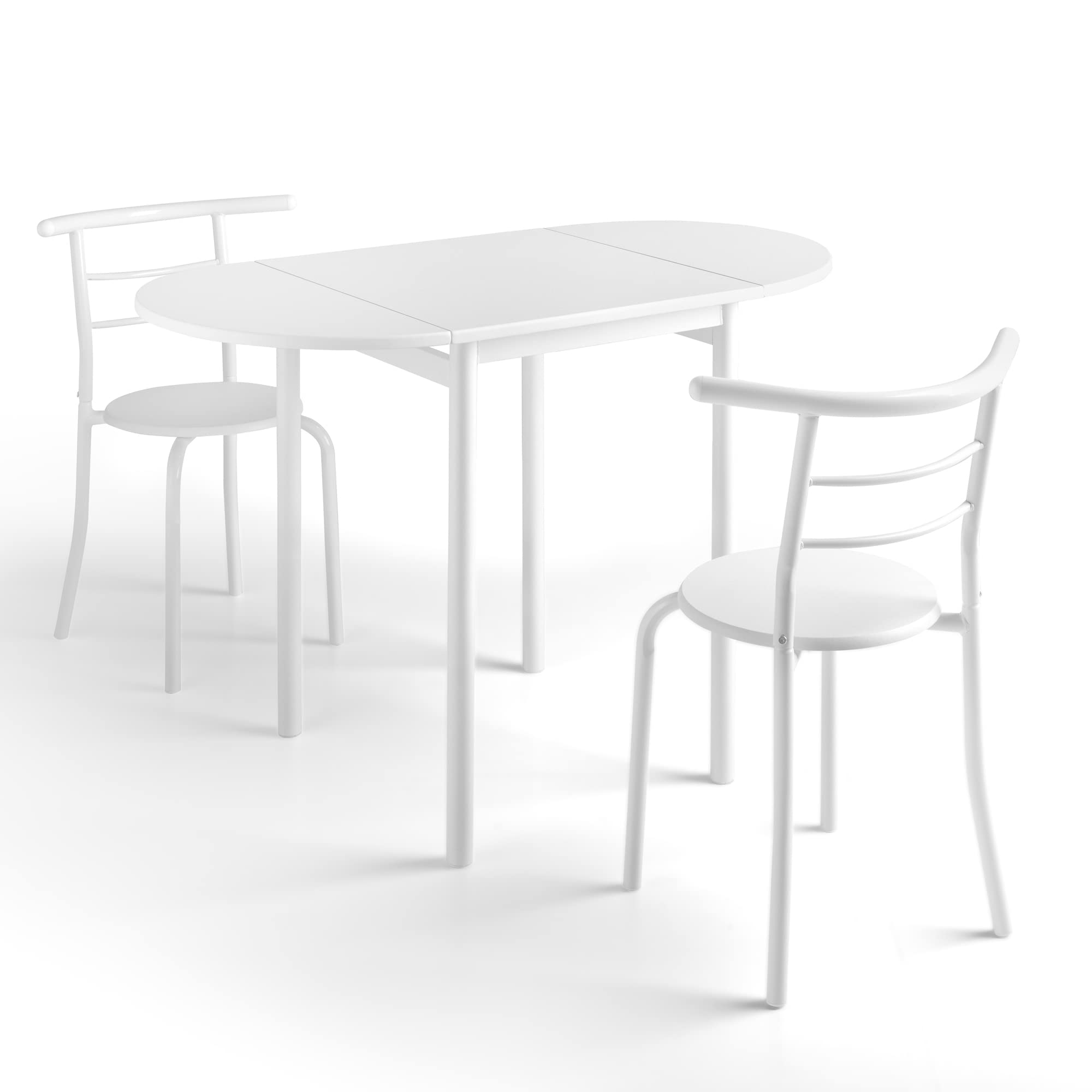 MOMMA HOME Extendable Kitchen Dining Table Set with 2 Chairs - White - Space Saving Expandable Table for Small Kitchens, Breakfast Nooks & Apartments