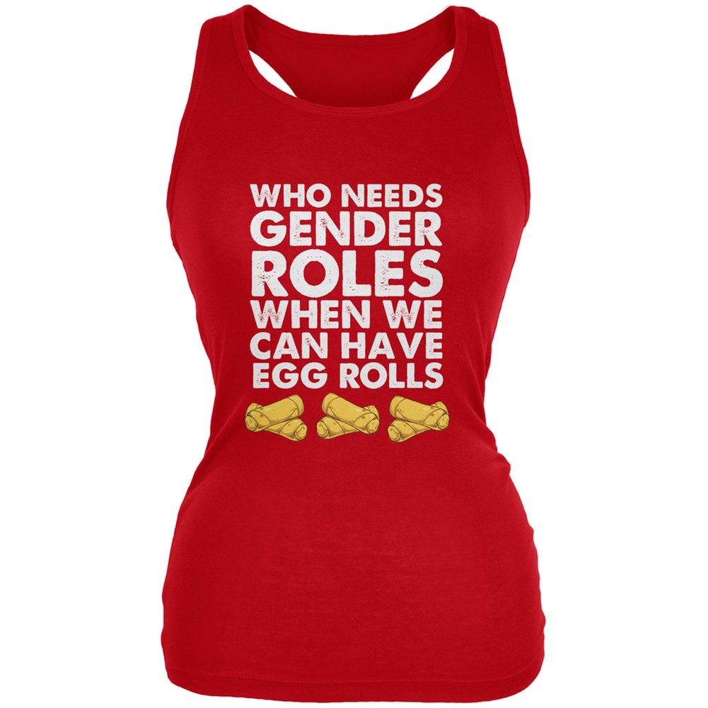 Who Needs Gender Roles - Egg Rolls Red Juniors Soft Tank Top - X-Large | Comfortable Women's Casual Tee for Summer, Gym, and Streetwear