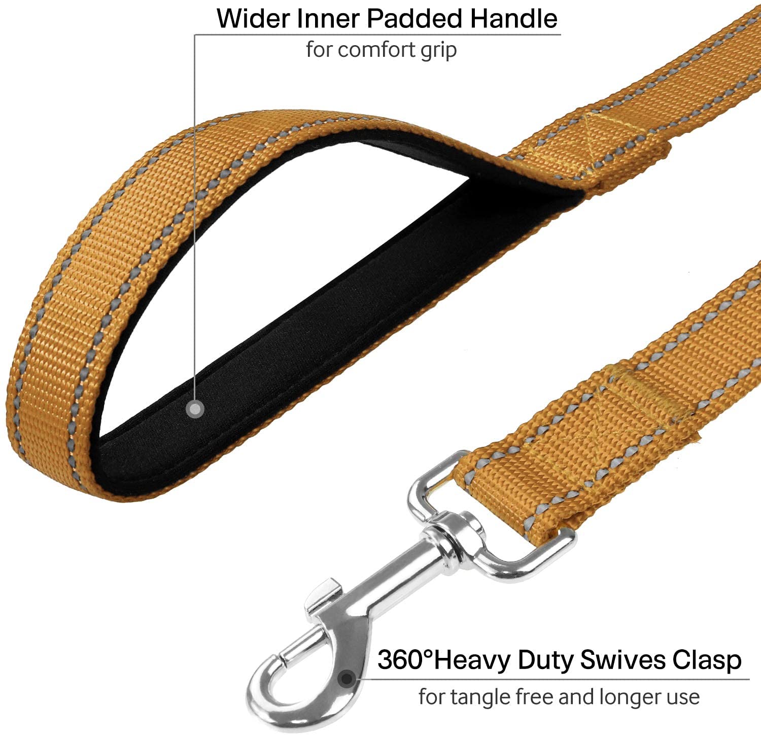 6FT Reflective Dog Leash with Soft Padded Handle - Training & Walking Lead for Small & Medium Dogs (3/4 Inch Wide, Khaki) - Perfect for Night Walks, Jogging & Outdoor Adventures