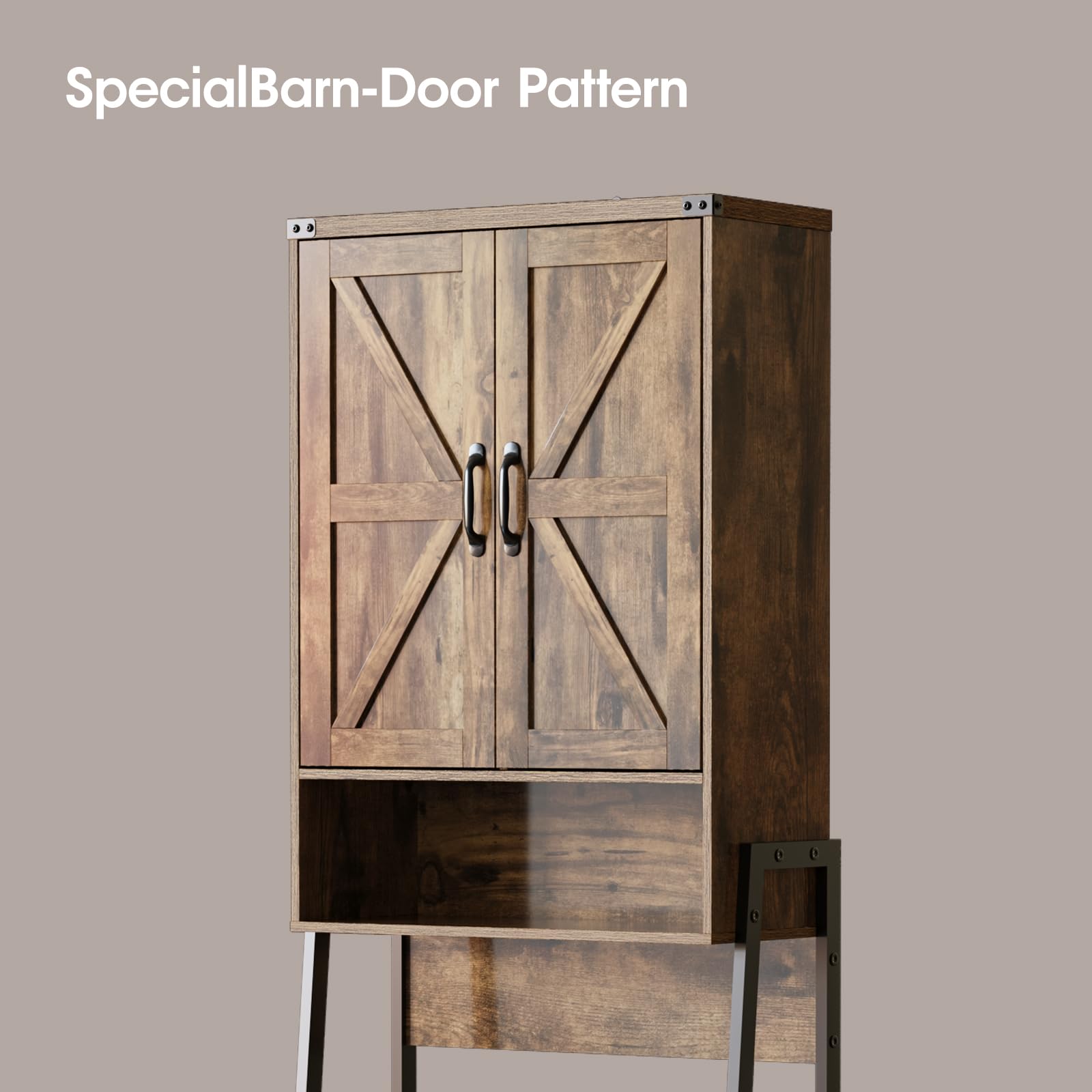 2-Door Over The Toilet Storage Cabinet with Shelves - Bathroom Organizer with Anti-Tip Device for Bathroom, Restroom & Laundry - Brown - Perfect for Small Space Organization and Extra Storage