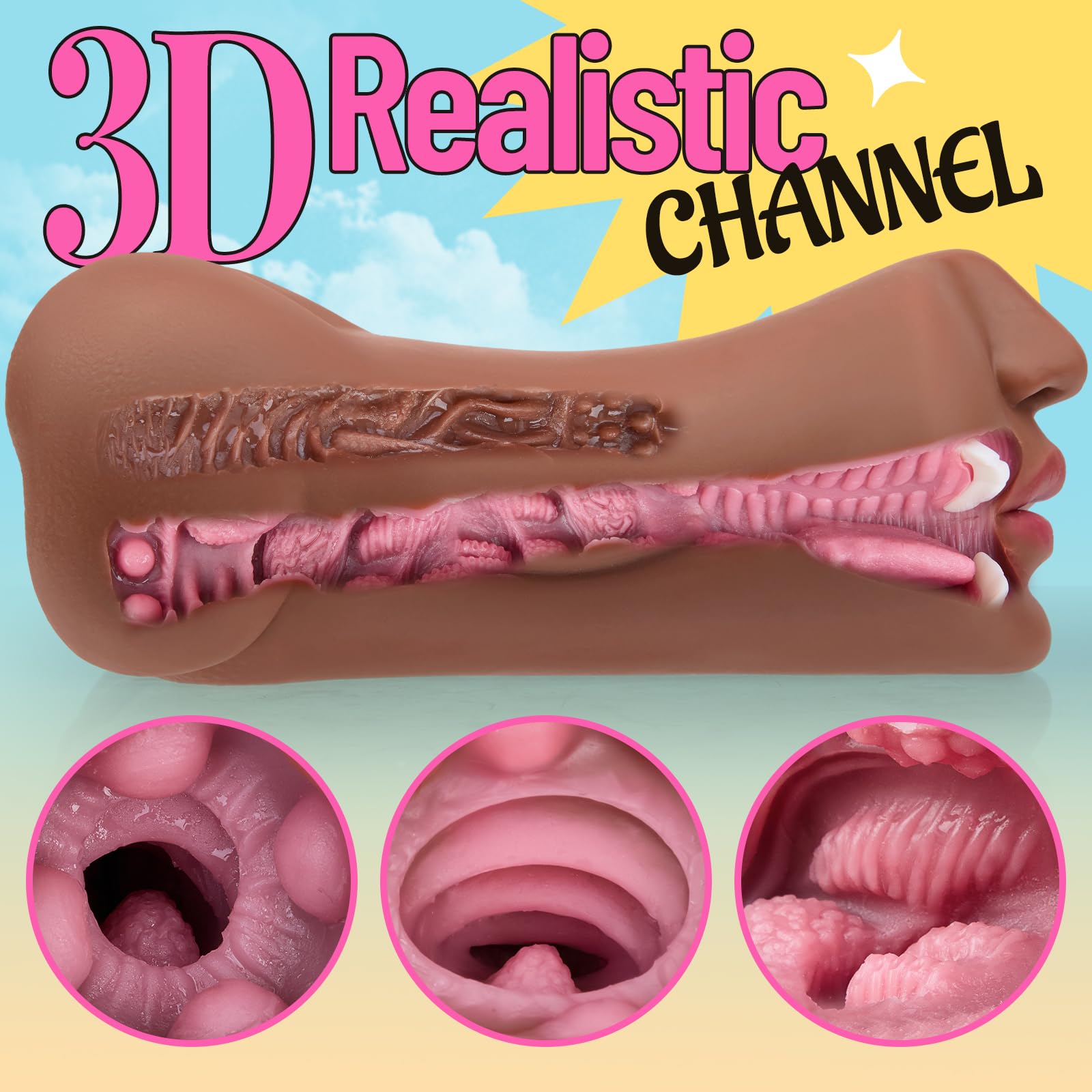 3 in 1 Realistic Male Masturbator - Oral, Vaginal & Anal Stimulation Sex Toy for Men | Textured Mouth, Tight Ass & Realistic Pussy Design | Portable Discreet Adult Toy for Solo Play & Couples Fun