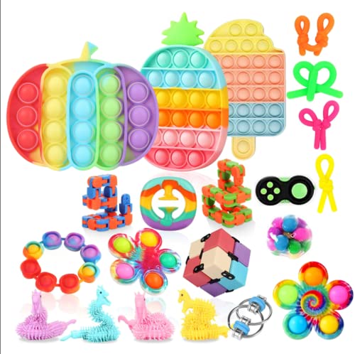 24-Piece Fidget Toys Pack Set - Stress Relief & Anti-Anxiety Sensory Toys for Kids & Adults | Pop Fidgets, Pumpkin & Apple Shapes | Perfect for ADHD, Autism, Office & Classroom Use