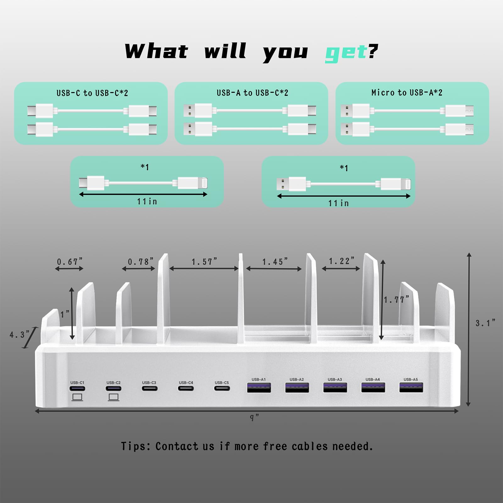 Zobirez 10-Port USB C Fast Charging Station 320W - Multi Device Charger for MacBook, iPhone, Android, iPad, Tablet - Family & Office Charging Dock (White) | Perfect for Home, Office & Travel Use
