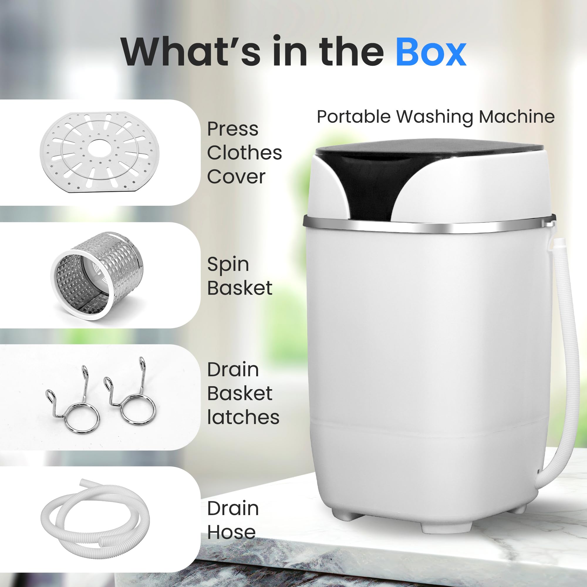 **SereneLife PUCWM200 Portable Full-Automatic Compact Washing Machine with Multiple Wash Programs - Perfect for RV, Dorm, Apartment & Small Spaces (White) - Ideal for Travel, Camping & Tiny Homes**