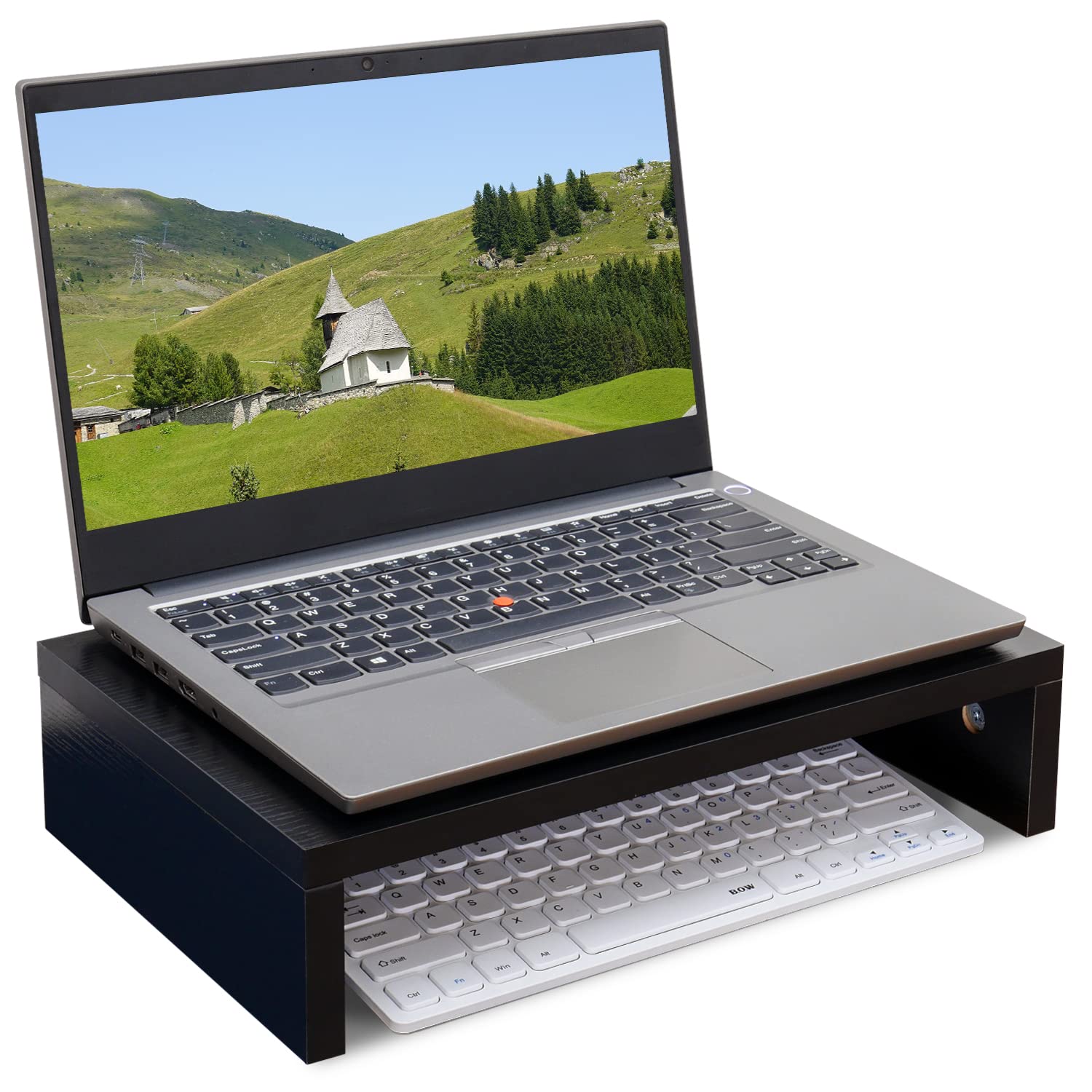 TEAMIX 14.2 Inch Wooden Monitor Stand Riser with Storage Shelf - Ergonomic Desk Organizer for Computer, Laptop, TV & Screen - Perfect for Home Office, Gaming Setup & Workspace (Black, 14.2 Inch)