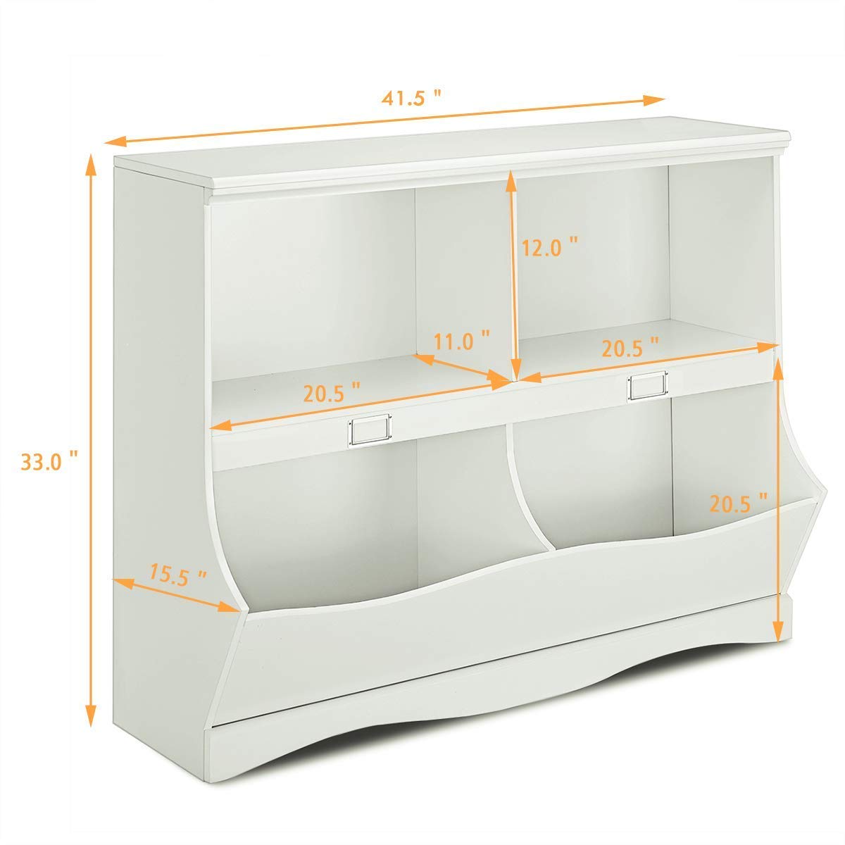 Multifunctional White Toy Storage Organizer with 2 Shelves & 4 Bins - Kids Cubby Cabinet for Nursery, Playroom, Bedroom - Perfect for Organizing Toys, Books, and Kids Supplies