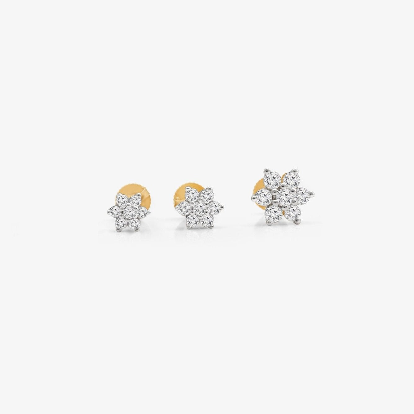 14K Yellow Gold Diamond Flower Screw Back Earrings for Women - Elegant Floral Stud Earrings for Everyday Wear, Wedding, Party & Special Occasions