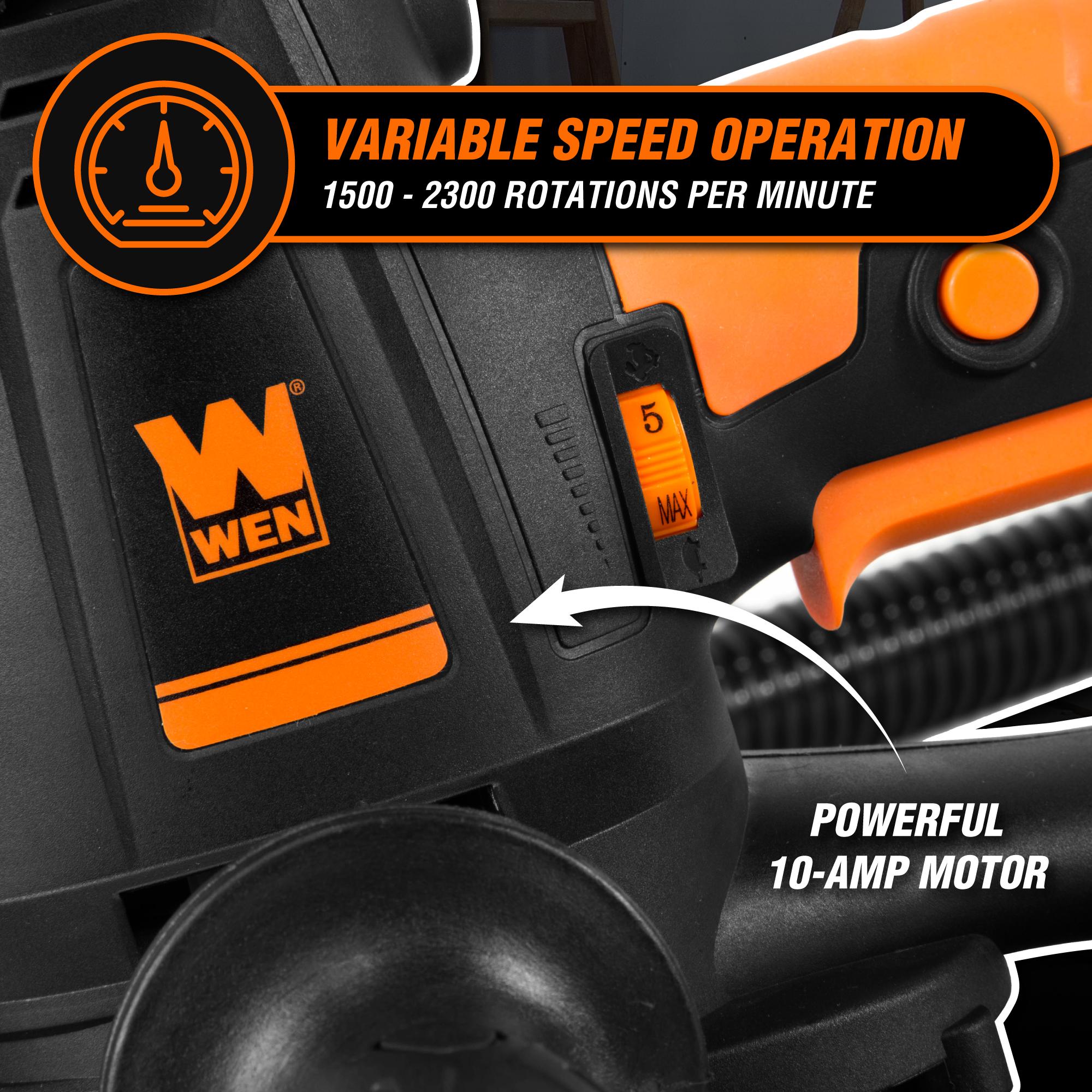 WEN DW1085 10 Amp Variable Speed Handheld Drywall Sander with Dust Hose & Collection Bag - Perfect for Drywall Sanding, Wall Repair & Home Renovation Projects