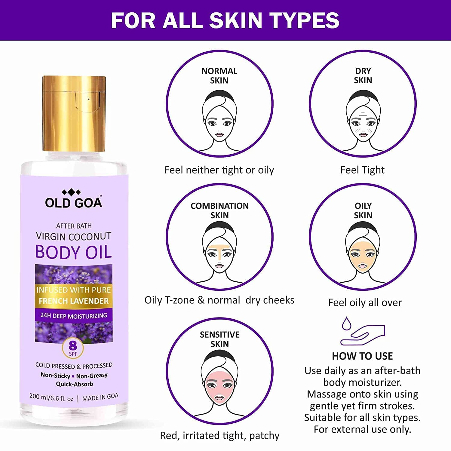 OLDGOA After Bath Body Oil for Hydration & Glowing Skin - Daily Moisturizing Massage Oil for Men & Women - Rose & Lavender Scented Combo (50ml x 2) - Perfect for Dry Skin Care, Aromatherapy & Winter Skin Protection