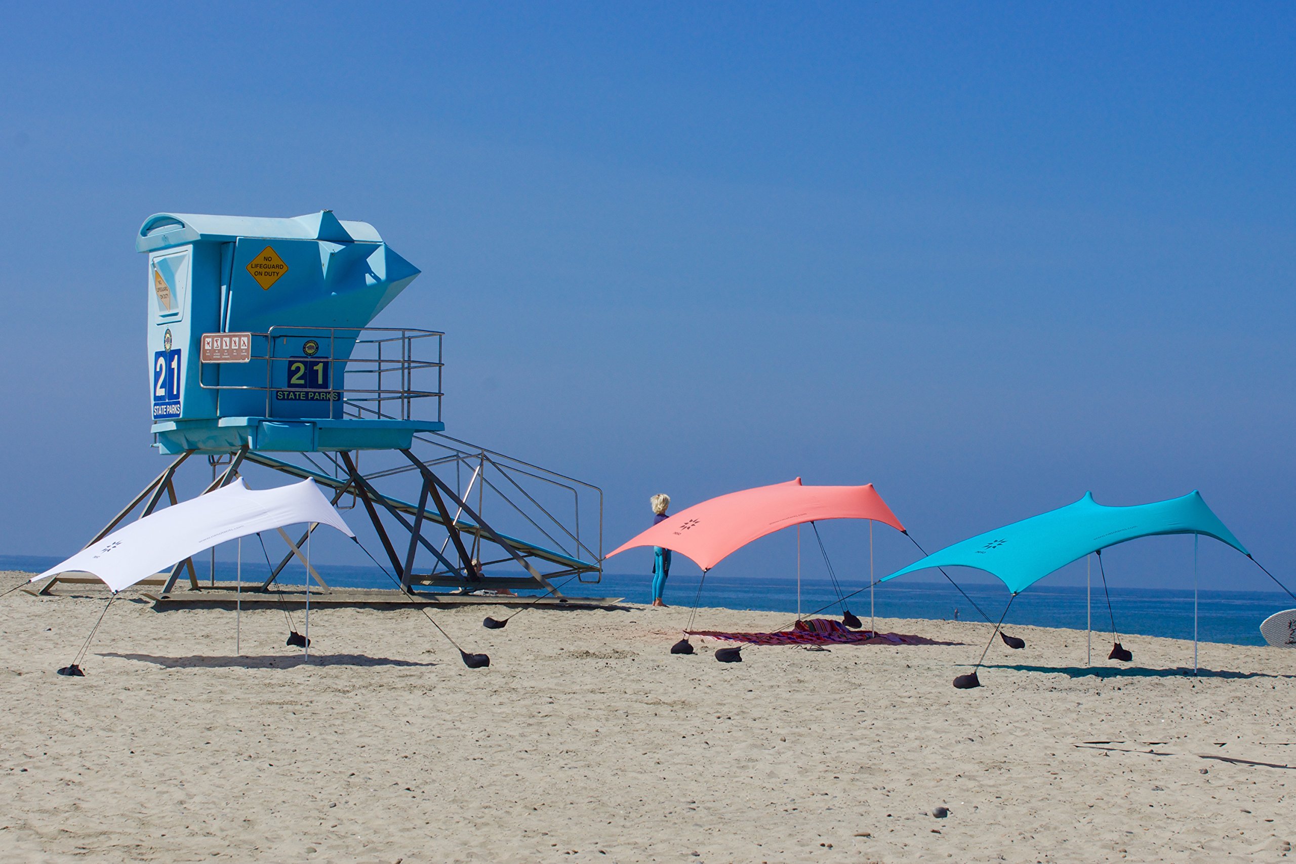 Neso Tents 7' x 7' Beach Tent with Sand Anchor - Portable Sun Canopy Shade with Patented Reinforced Corners (White) - Perfect for Beach Days, Camping & Outdoor Family Activities