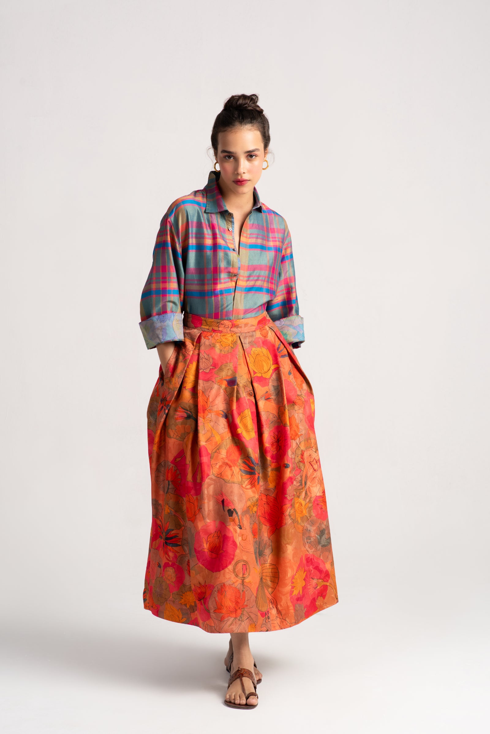 Audrey Skirt - Elegant Silk Damask with Grapefruit Print | Perfect for Summer Dresses, Formal Events & Boho Chic Outfits