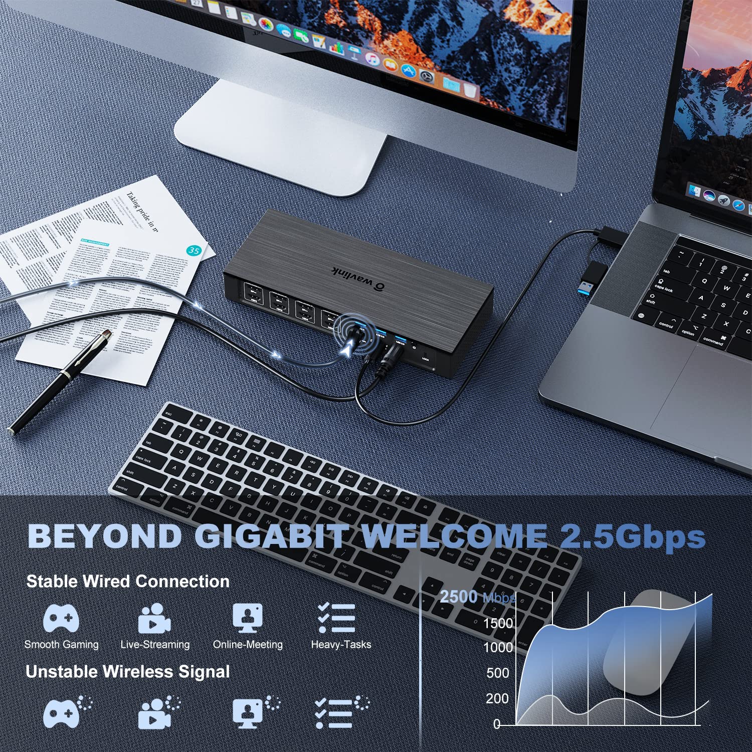 WAVLINK Quad 4K@60Hz USB C Docking Station with 100W PD Charging - Thunderbolt 3/4 & USB-C Compatible for Mac & Windows - 4 HDMI, 4 DisplayPort, SD 4.0 Card Reader, 2.5G Ethernet - Perfect for Home Office & Multi-Monitor Workstations