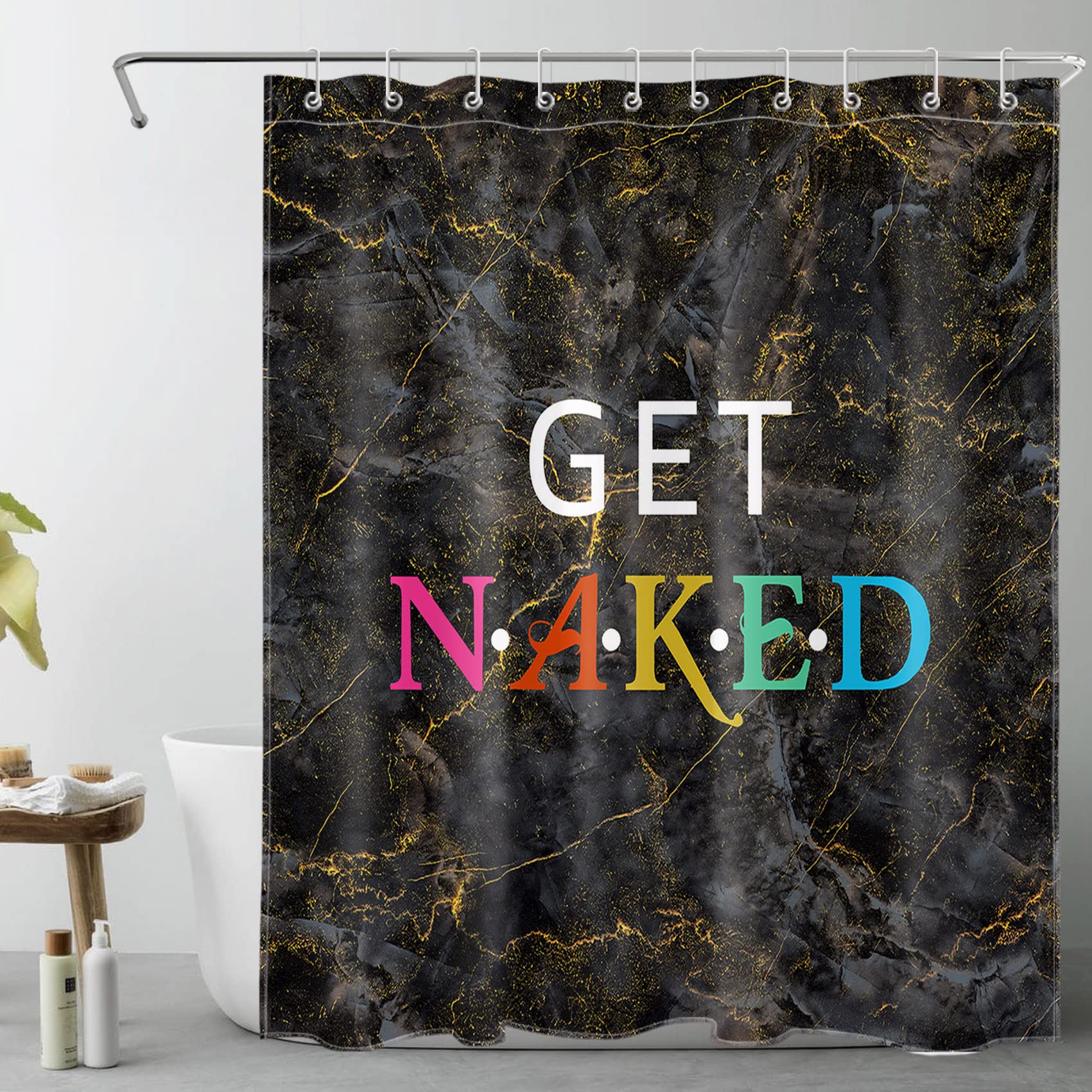 Luxury Black and Gold Abstract Marble Shower Curtain - 60x72 Inch Waterproof Polyester Bathroom Decor with Hooks | Elegant Bath Accessory for Modern, Spa-Like Showers